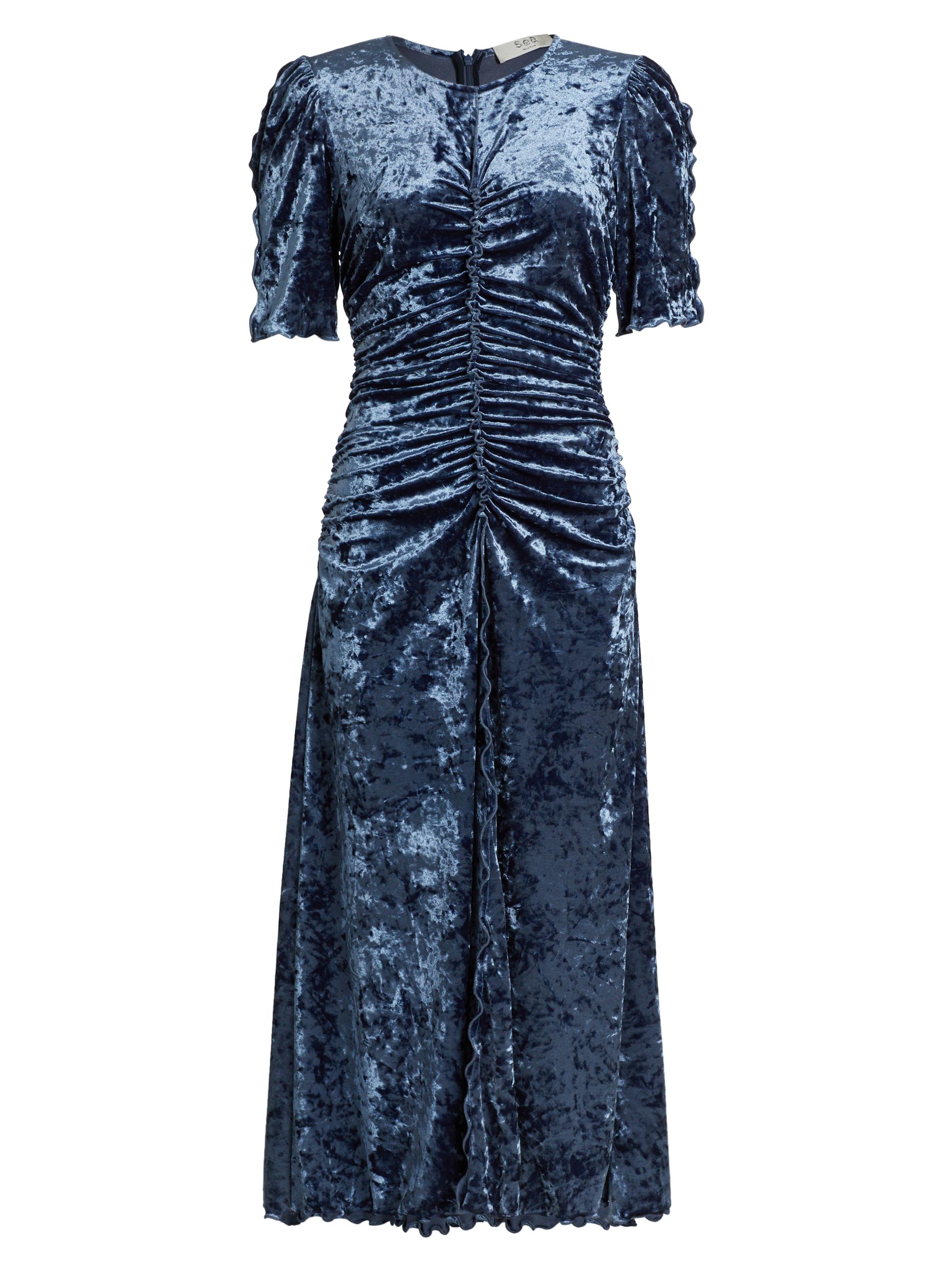 Sea Women's Cailyn Ruched Velvet Midi-Dress - Blue