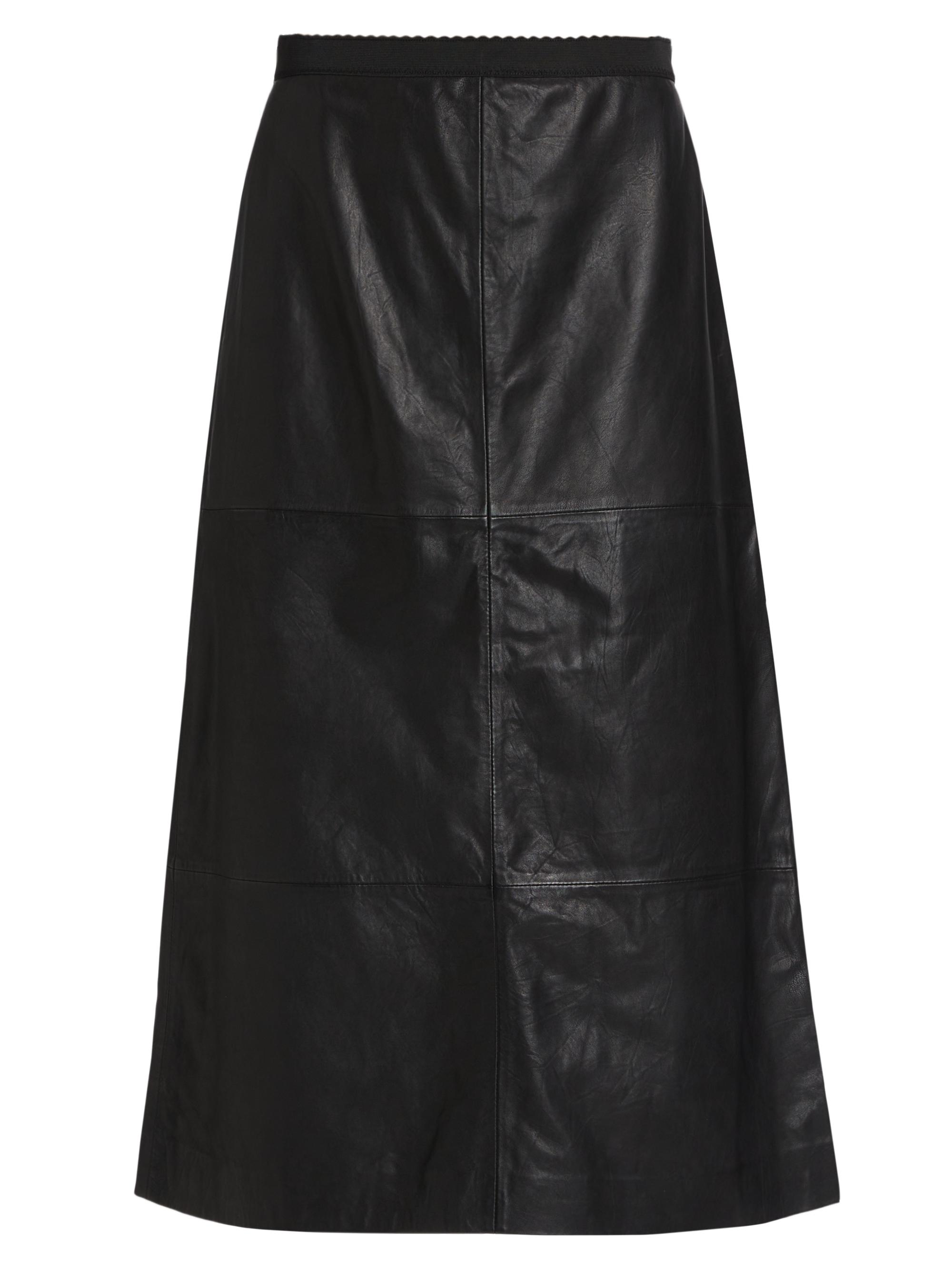 Sea Women's Lucie Leather A-Line Midi-Skirt - Black