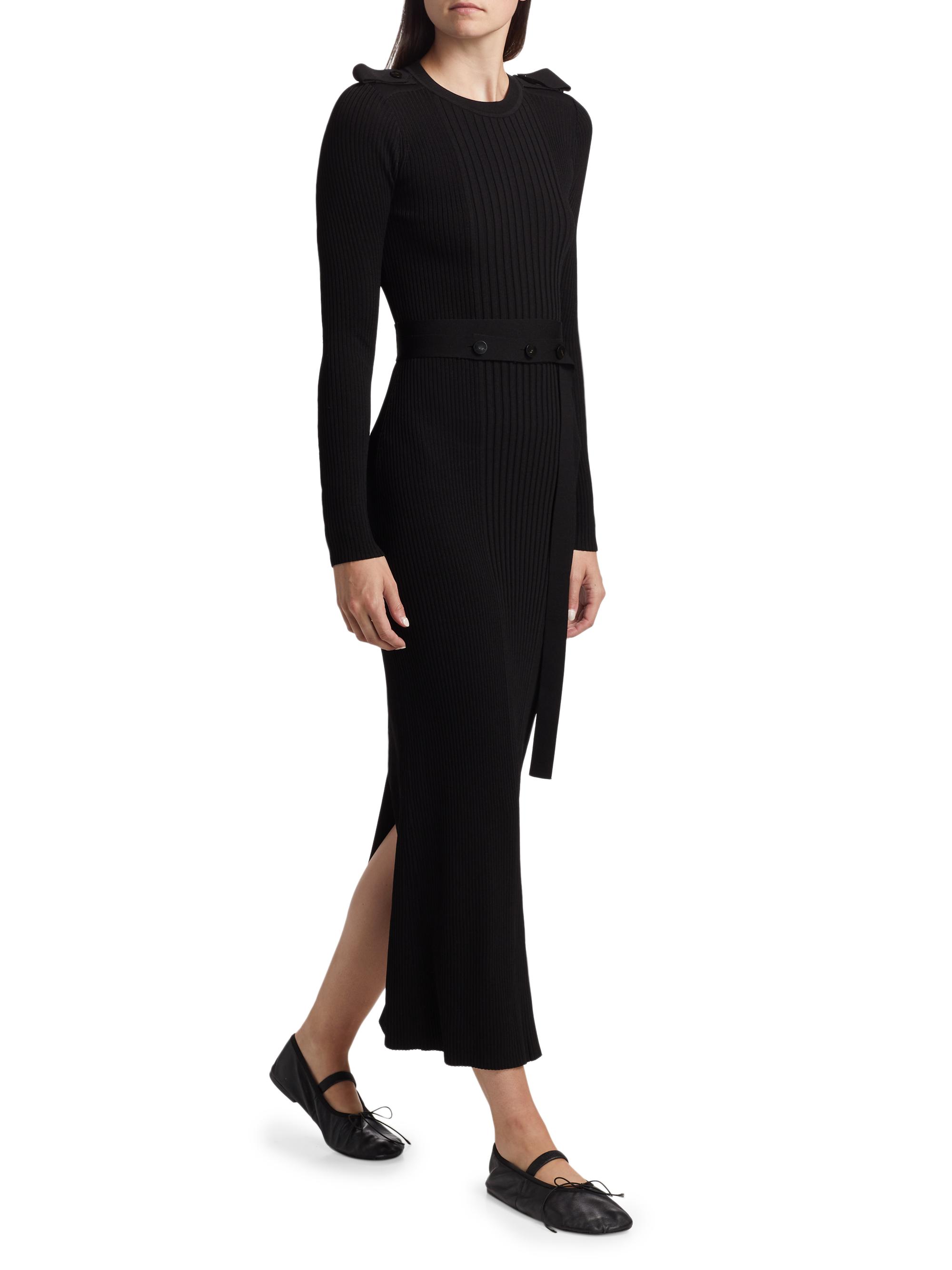 knee length dresses for ladies Hatch Collection The Softest Rib Turtleneck Dress in Green main image 0