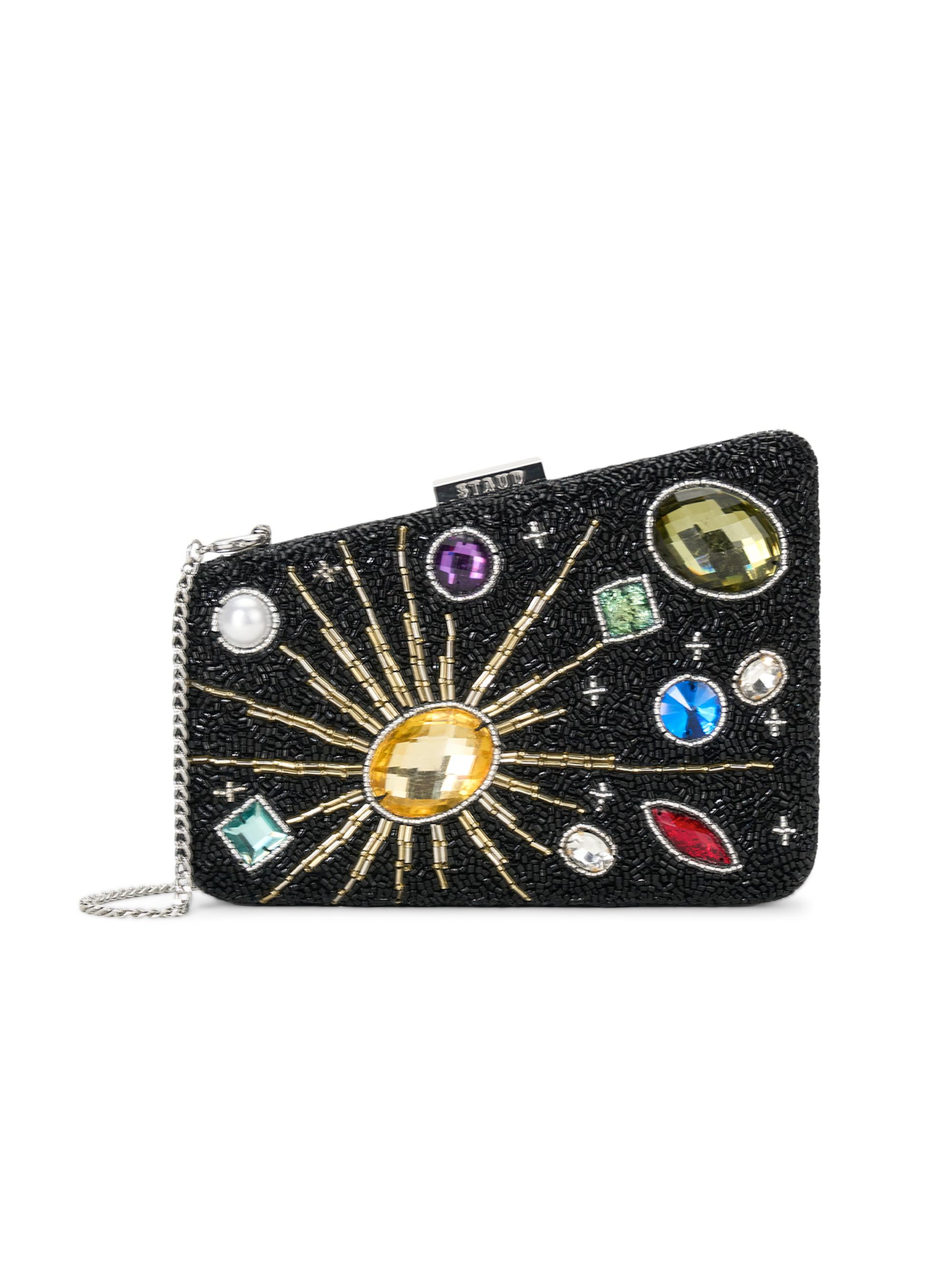 Staud Women's Carmella Beaded Leather Clutch - Black Celestial