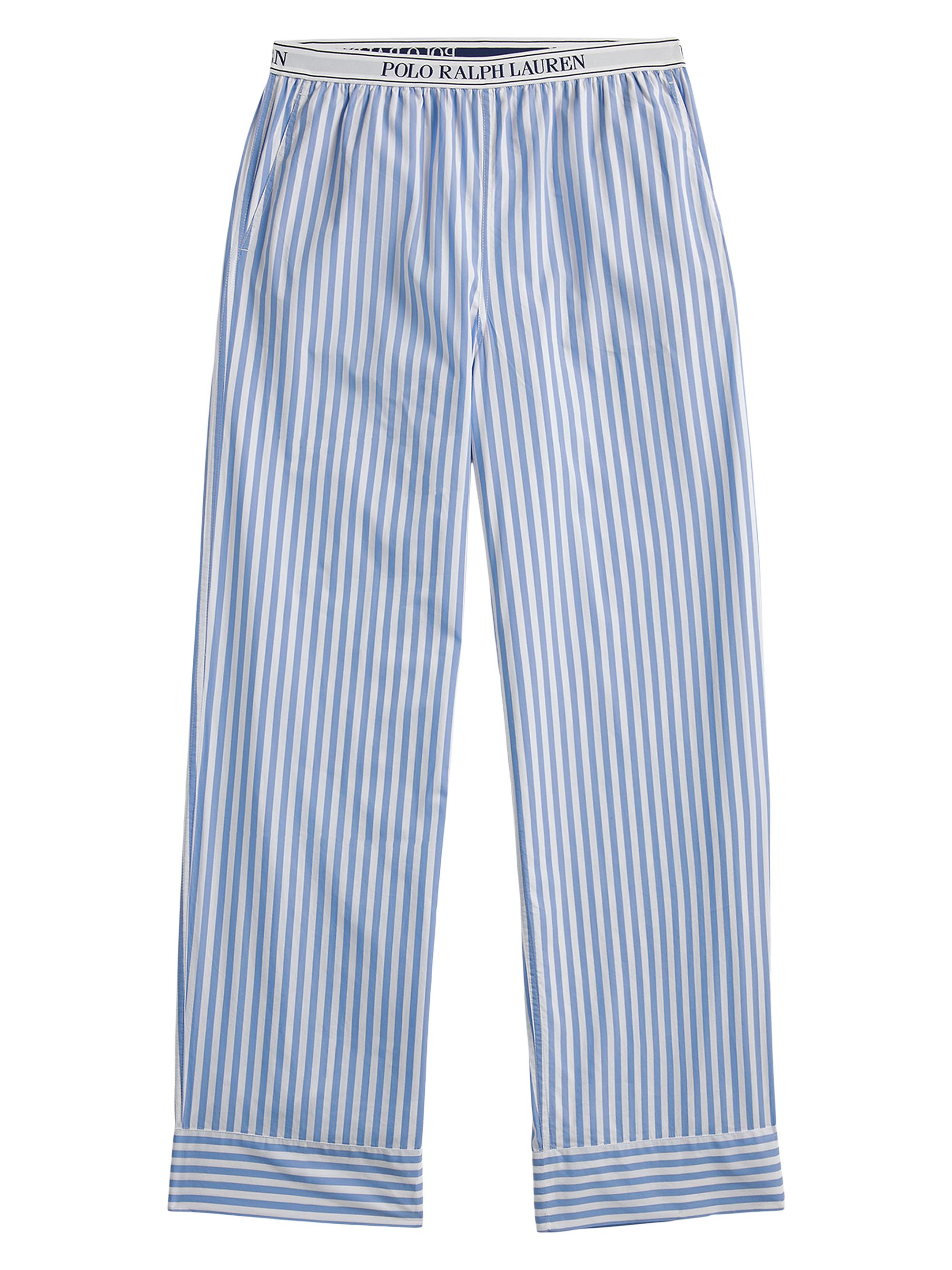 Polo Ralph Lauren Women's Shirting Stripes Striped Cotton Pants - White Cloud Hydrangea
