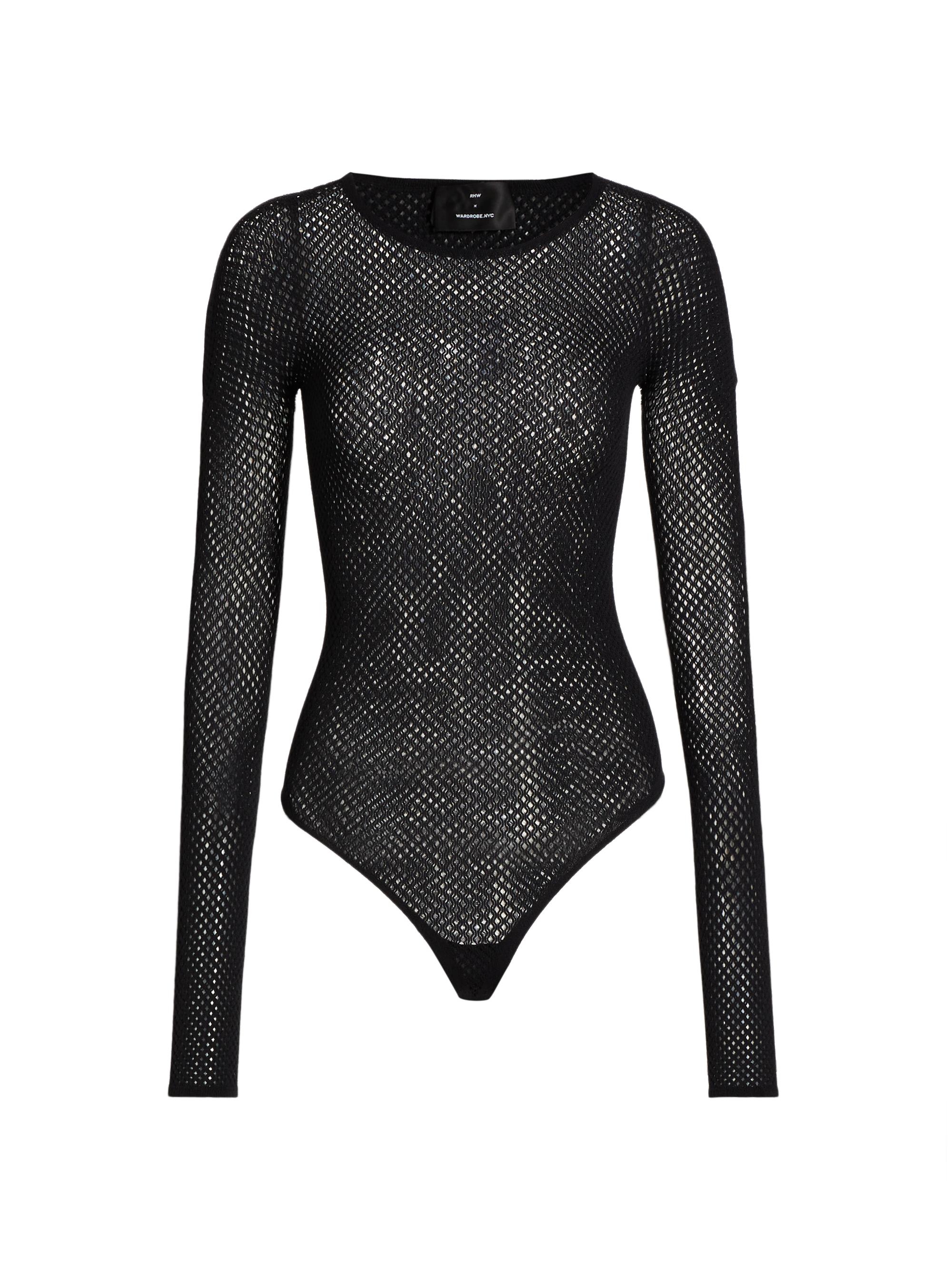 WARDROBE.NYC Women's RHW Wool-Blend Mesh Bodysuit - Black