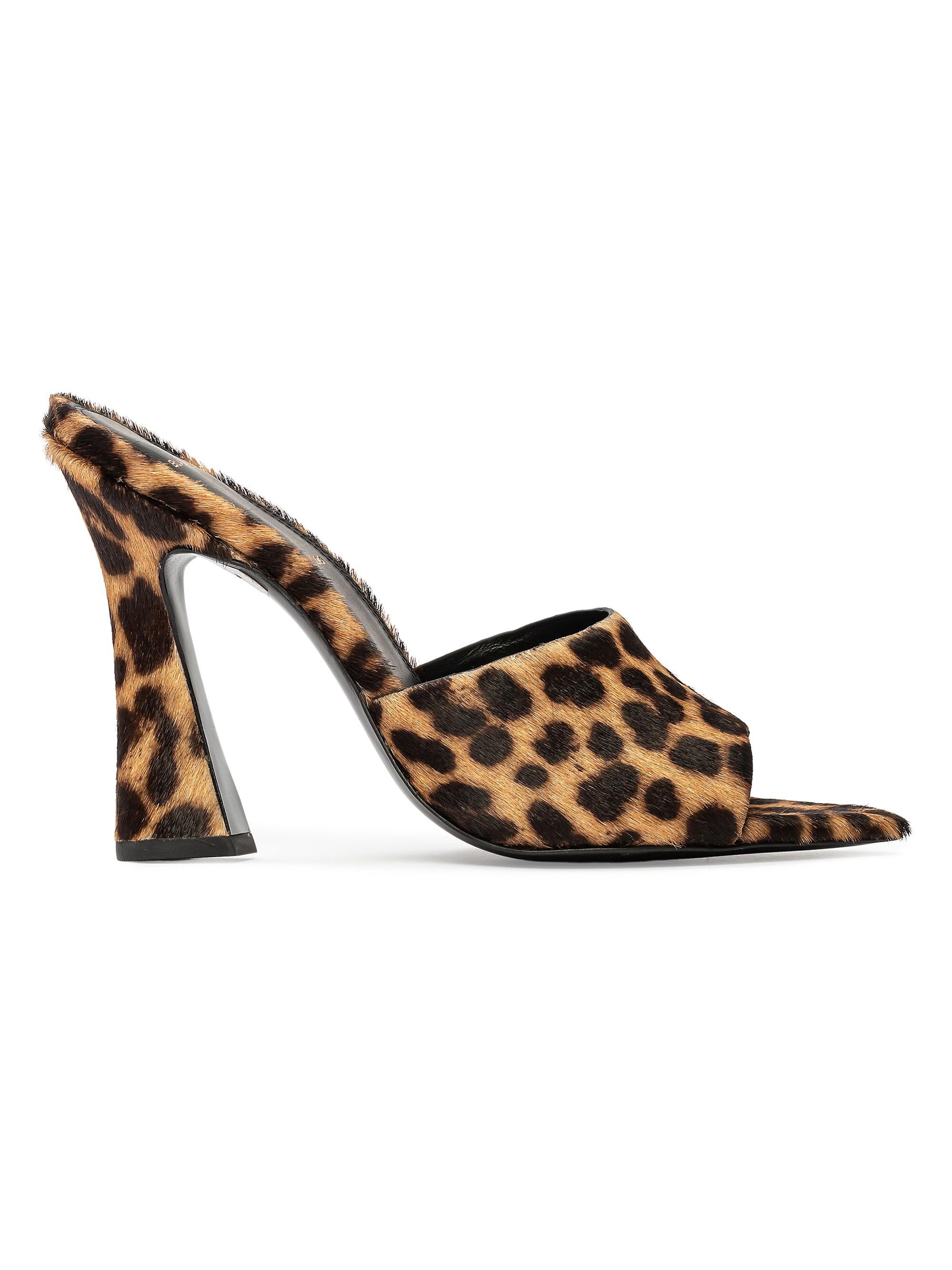 Black Suede Studio Women's Junie 100MM Pony Hair Mules - Leopard Pony Hair