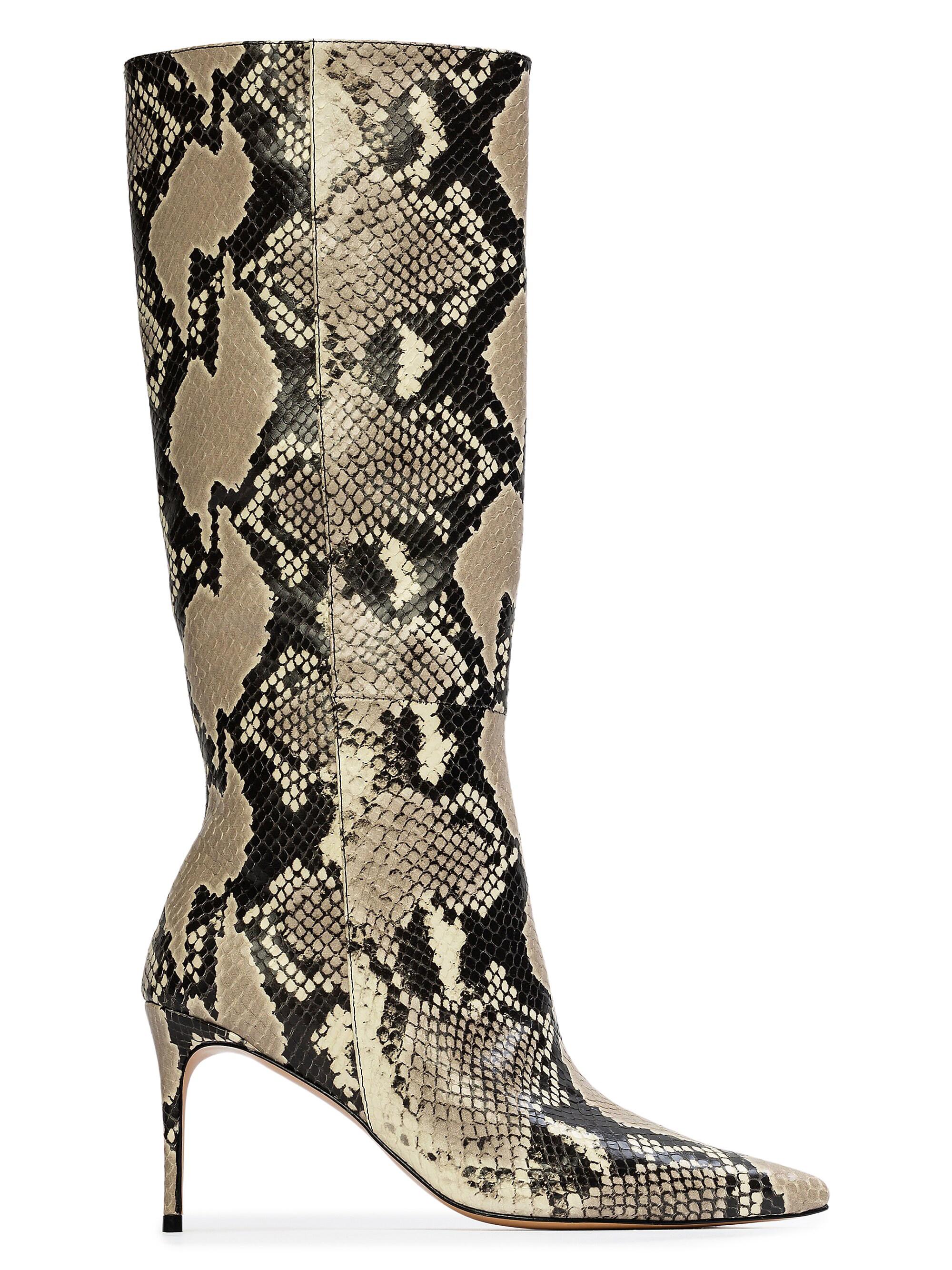 Black Suede Studio Women's Friday 80MM Snake Boots - Peyote Snake Leather