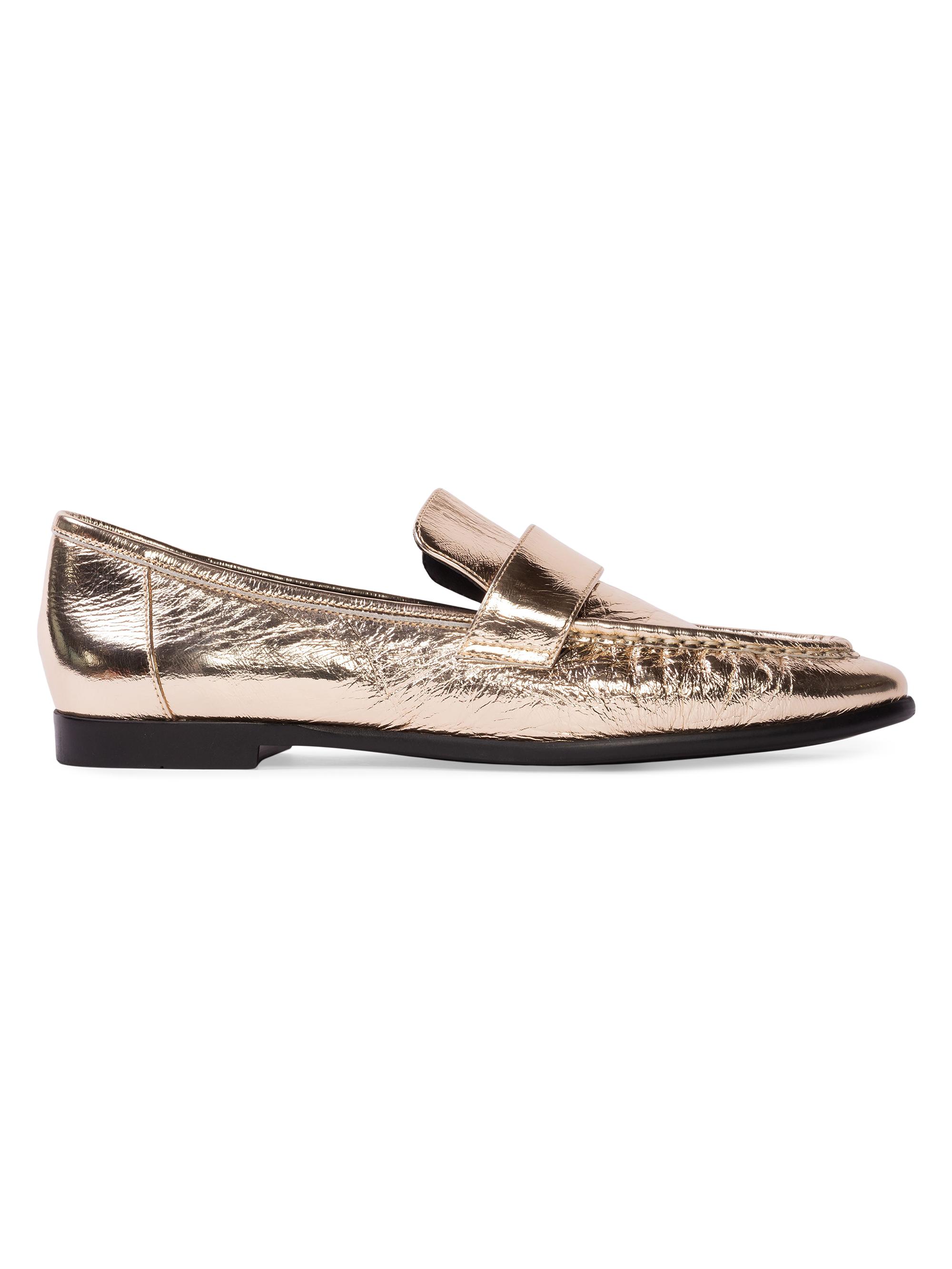 Black Suede Studio Women's Arrow Leather Loafers - Gold Metallic Leather