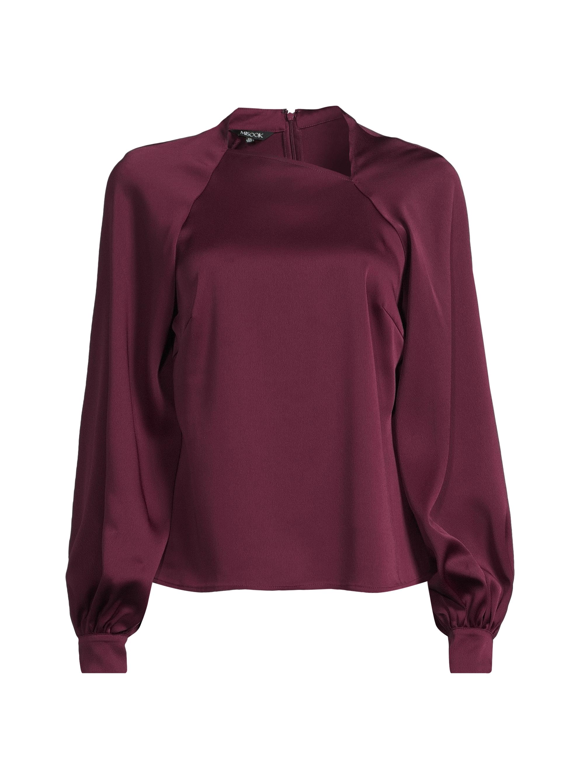 Misook Women's Asymmetric Crêpe De Chine Blouse - Sangria