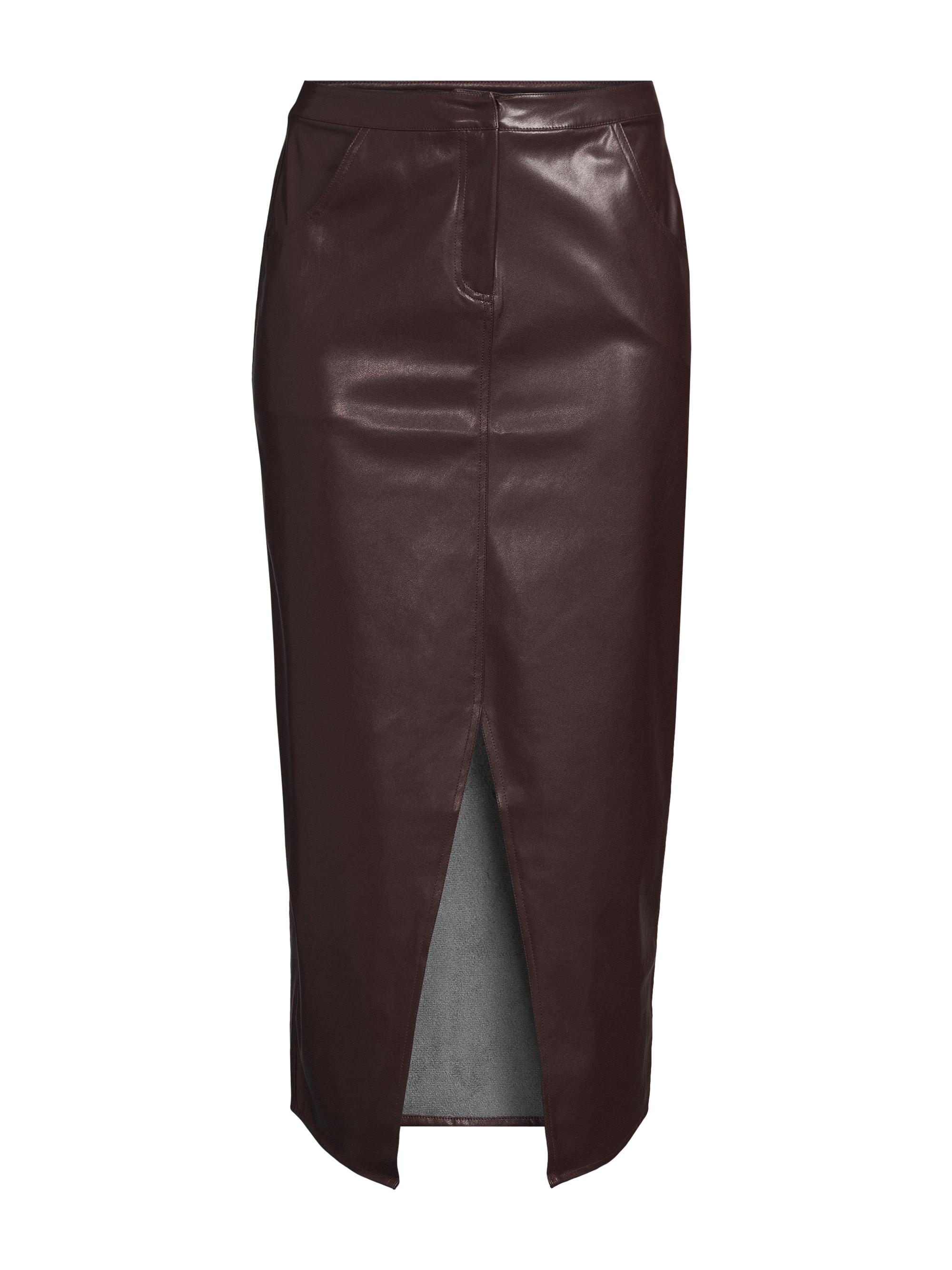 Misook Women's Faux-Leather Midi-Skirt - Mahogany