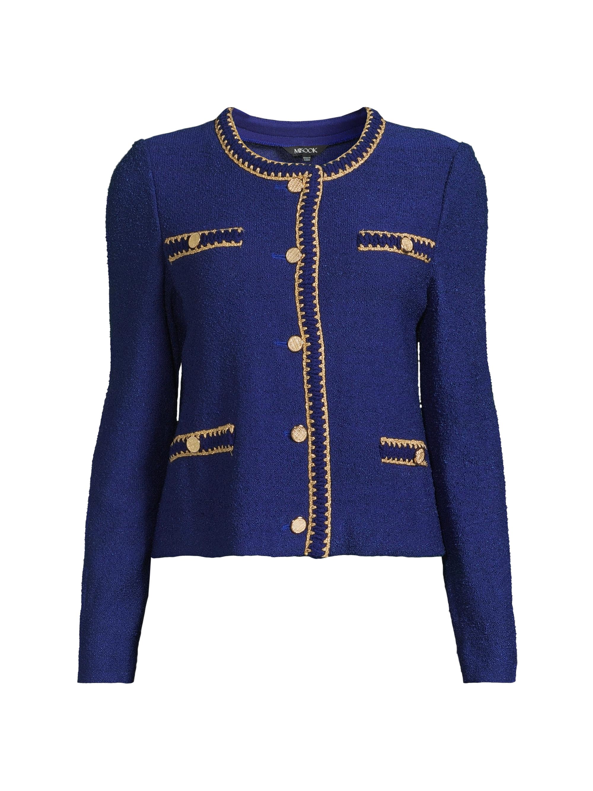 Misook Women's Bouclé Knit Crewneck Jacket - Starry Night Blue