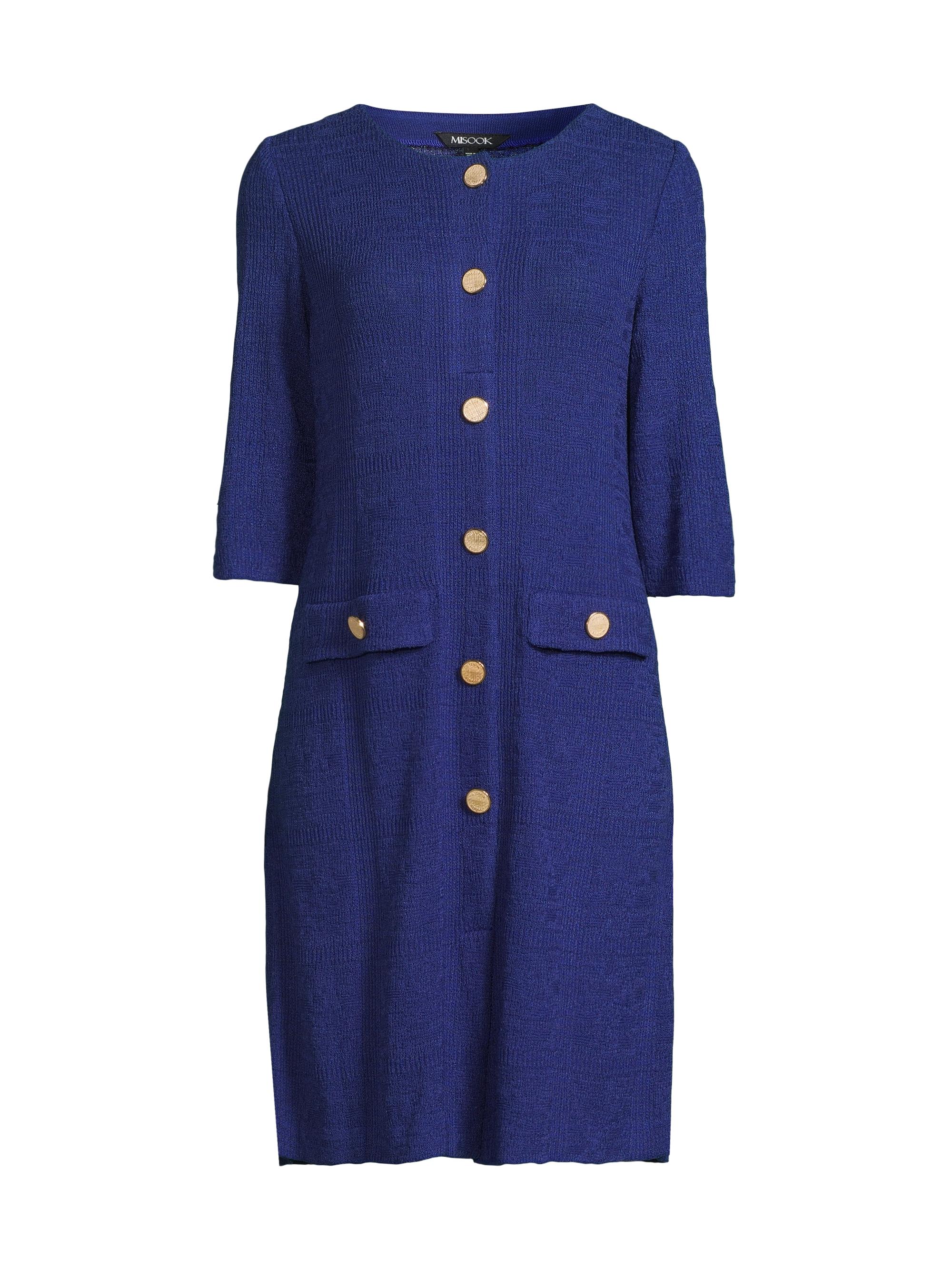 Misook Women's Burnout Buttoned Knit Dress - Starry Night Blue
