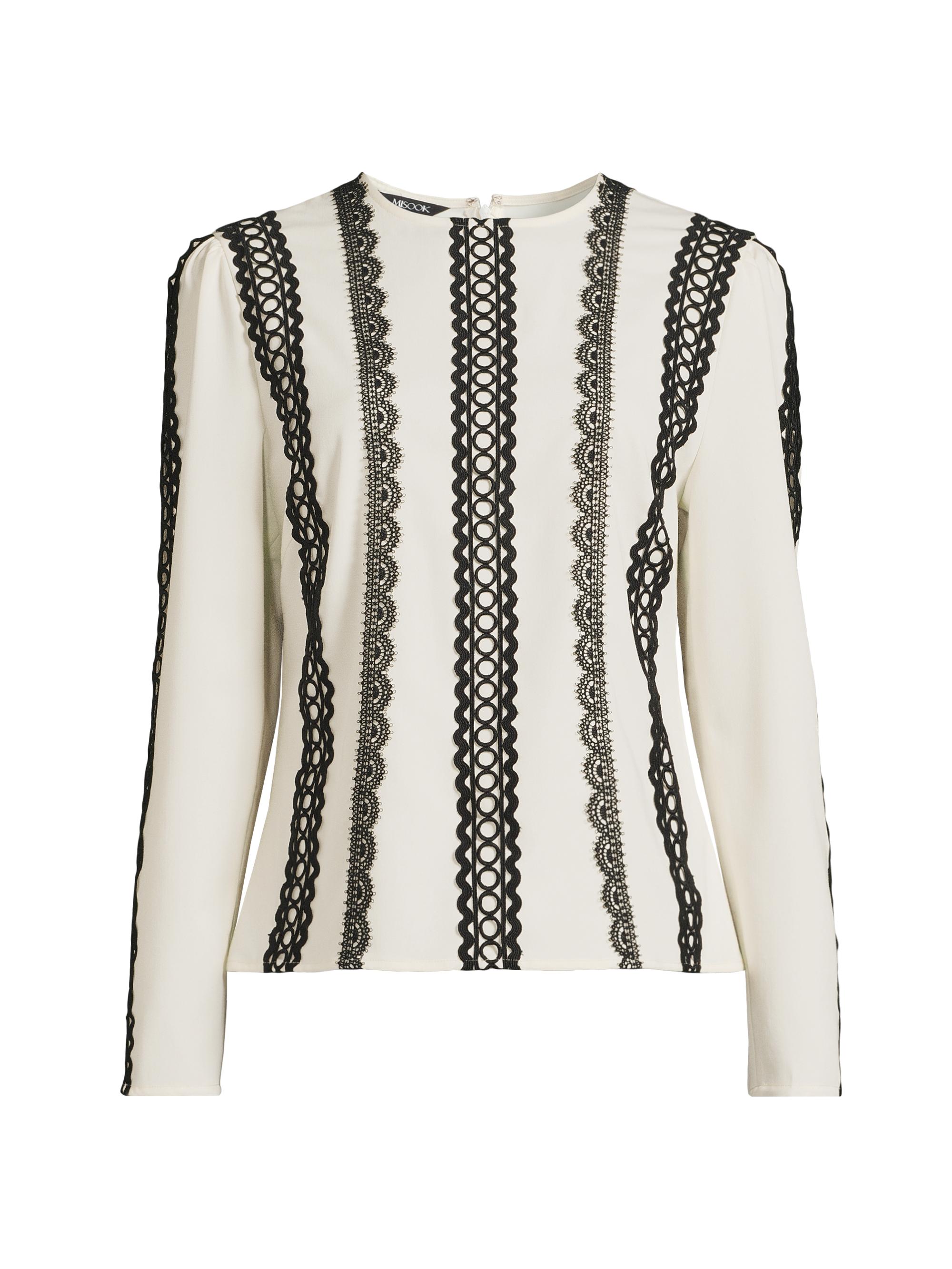 Misook Women's Lace Appliquéd Woven Blouse - New  Black