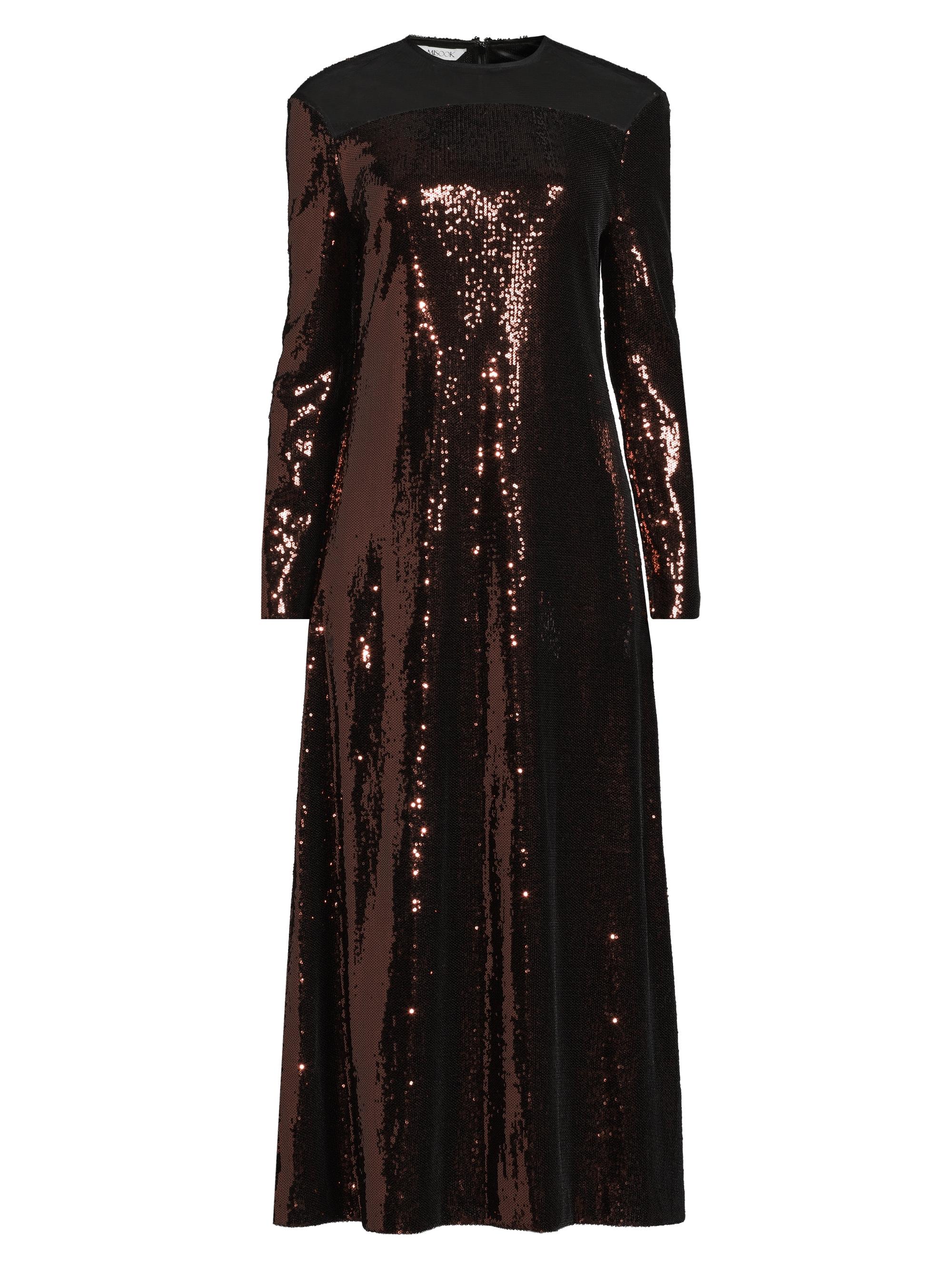 Misook Women's Sequined A-Line Sheer Yoke Maxi Dress - Mahogany