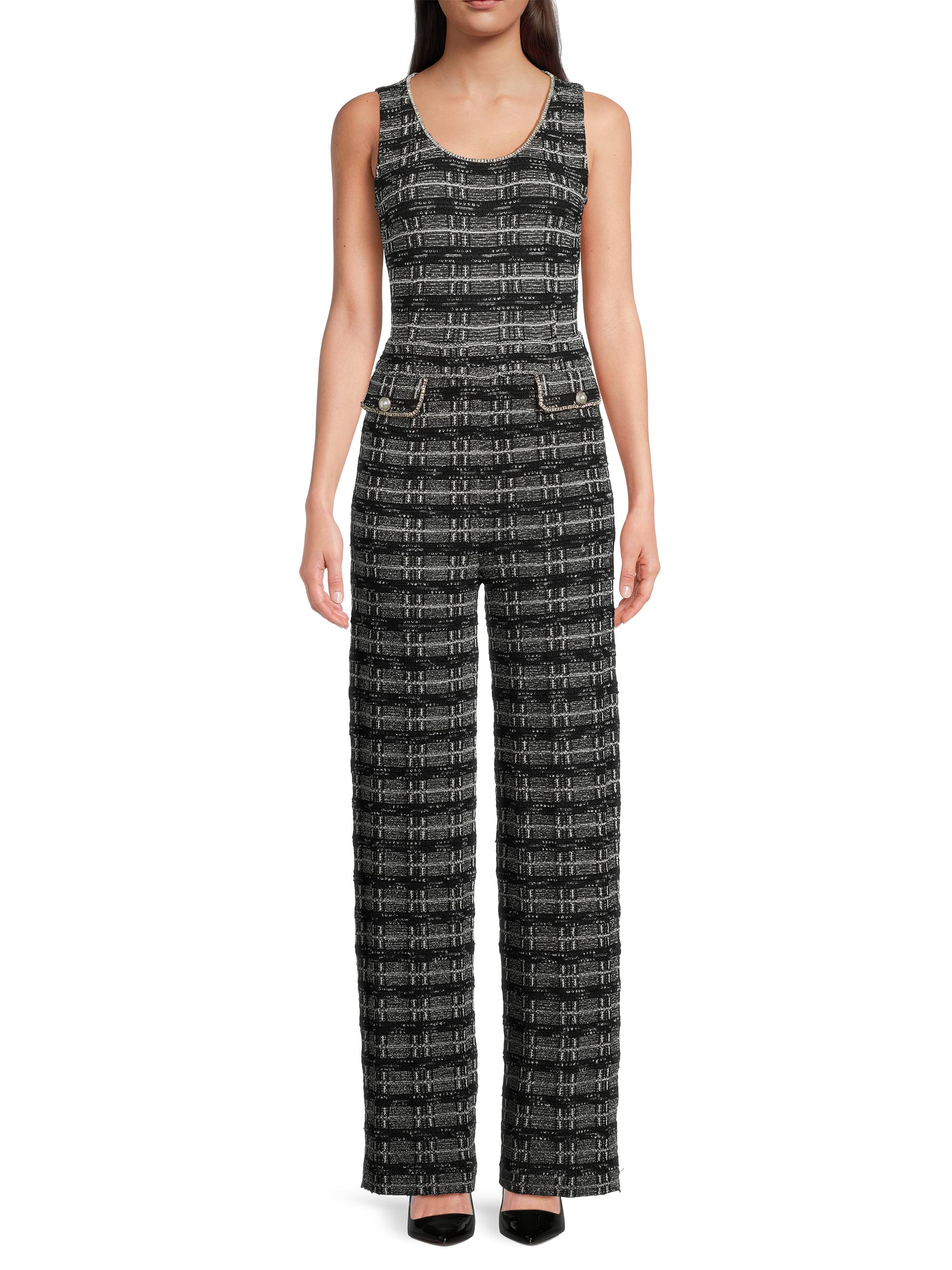 Misook Rhinestone-Embellished Fringed Tweed Jumpsuit | Saks Fifth