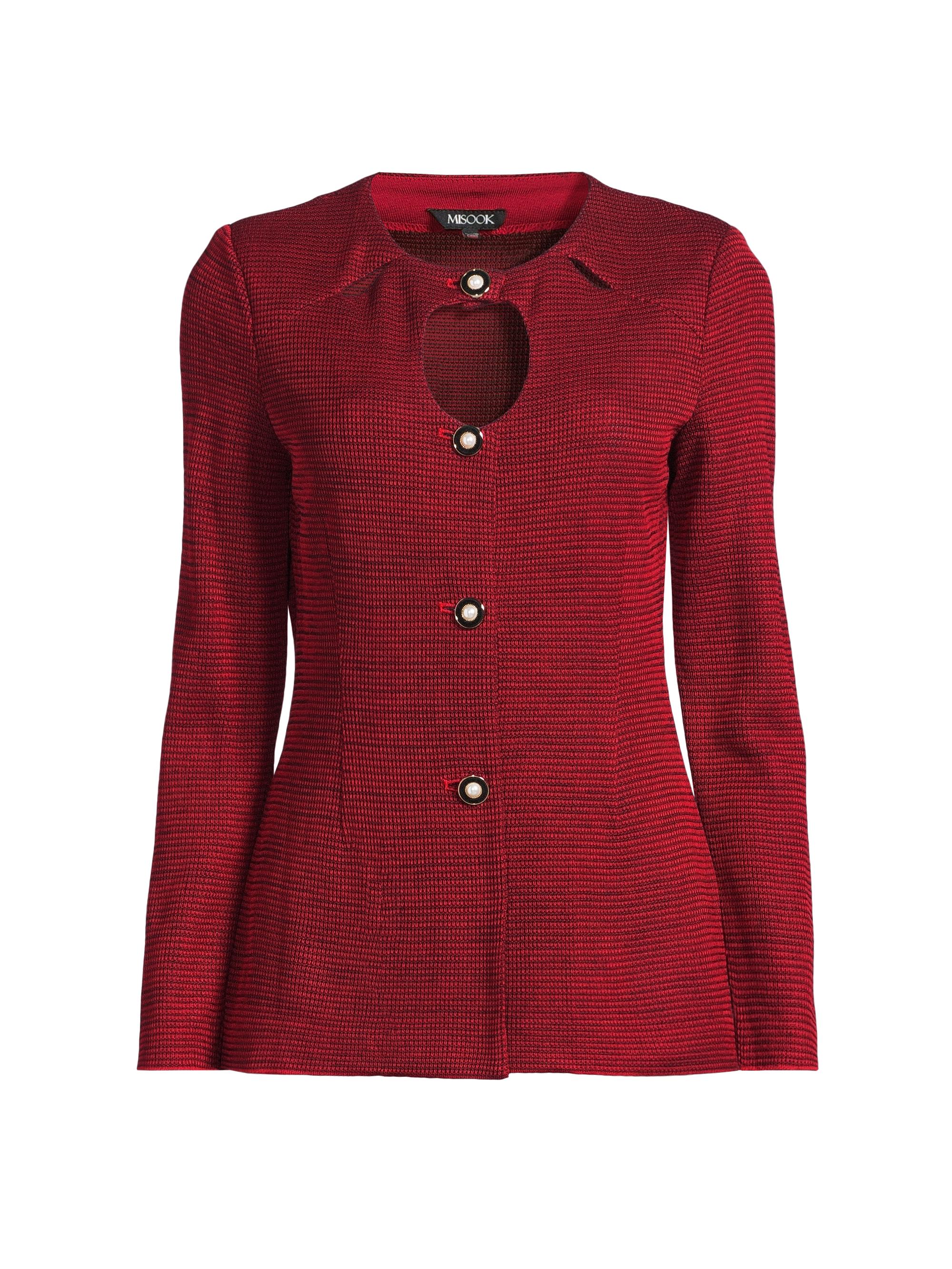 Misook Women's Two-Tone Cut Out Knit Jacket - Rouge Black