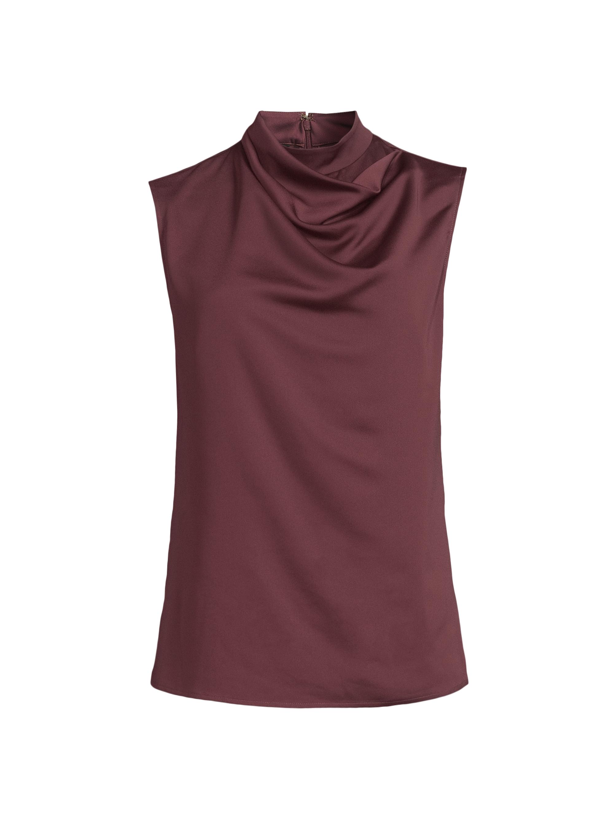 Misook Women's Draped Neck Crêpe de Chine Tank - Mahogany