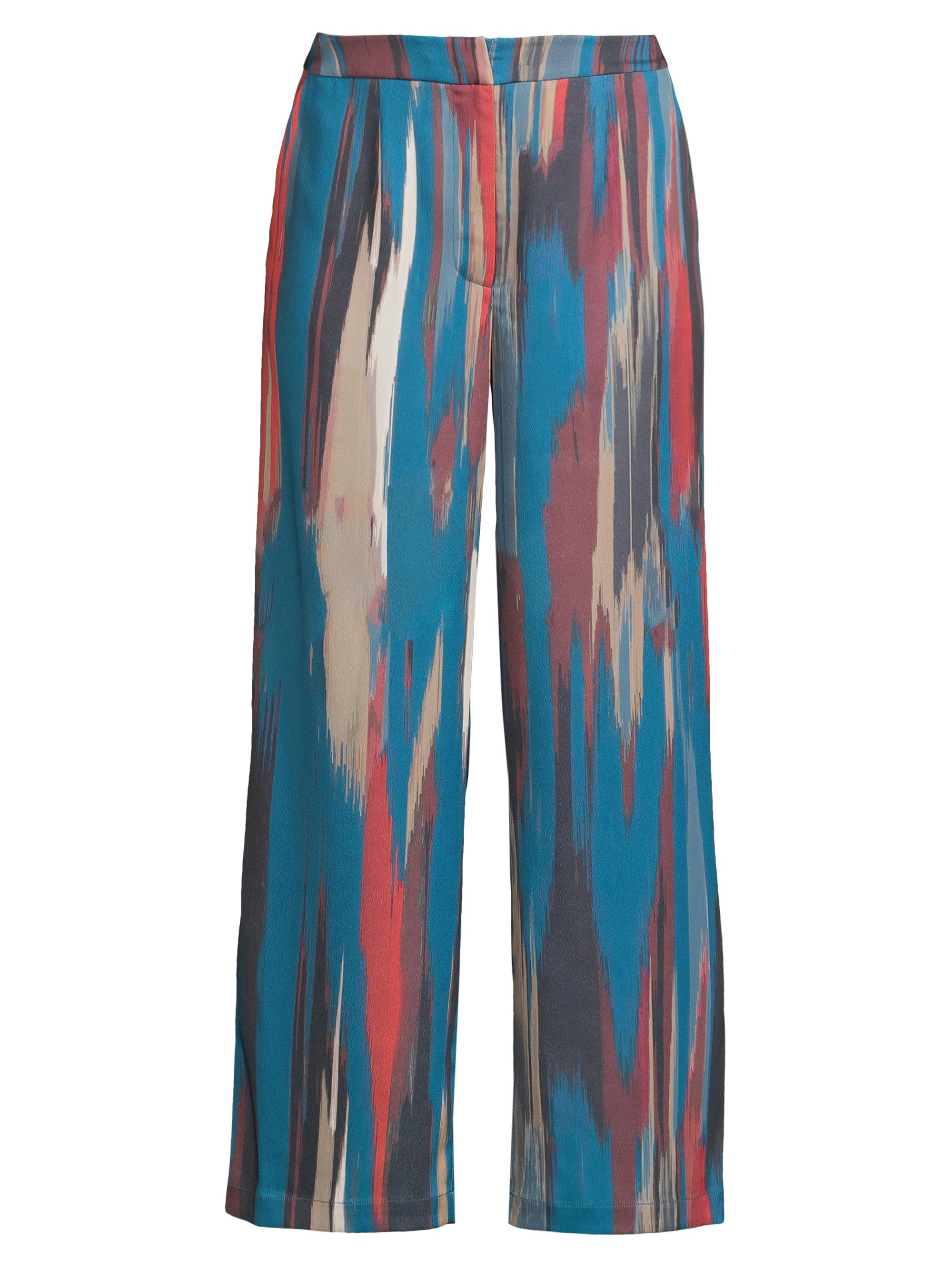 Misook Women's Brushstroke Abstract Crop Pants - Tidal Teal Macchiato