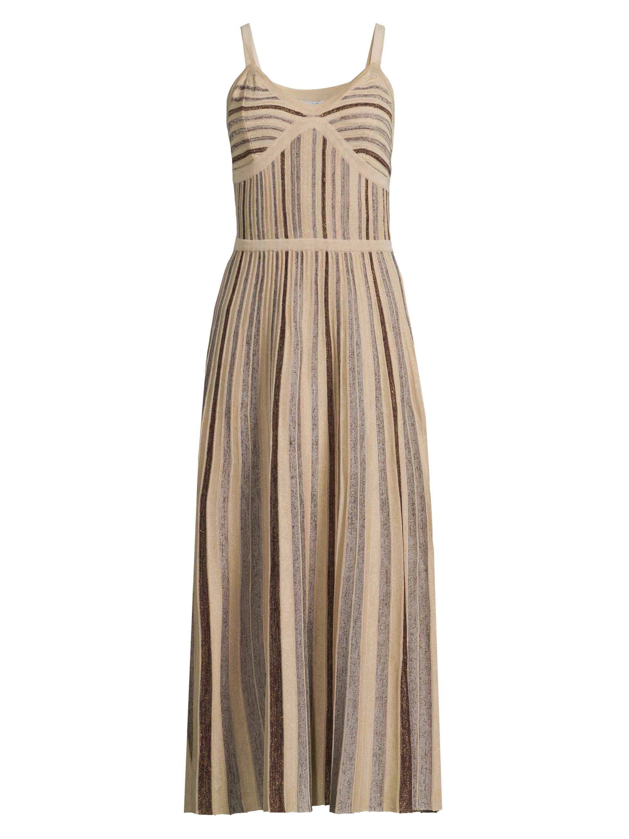 Misook Women's Striped Knit Sleeveless Maxi Dress - Biscotti Mahogany Gold