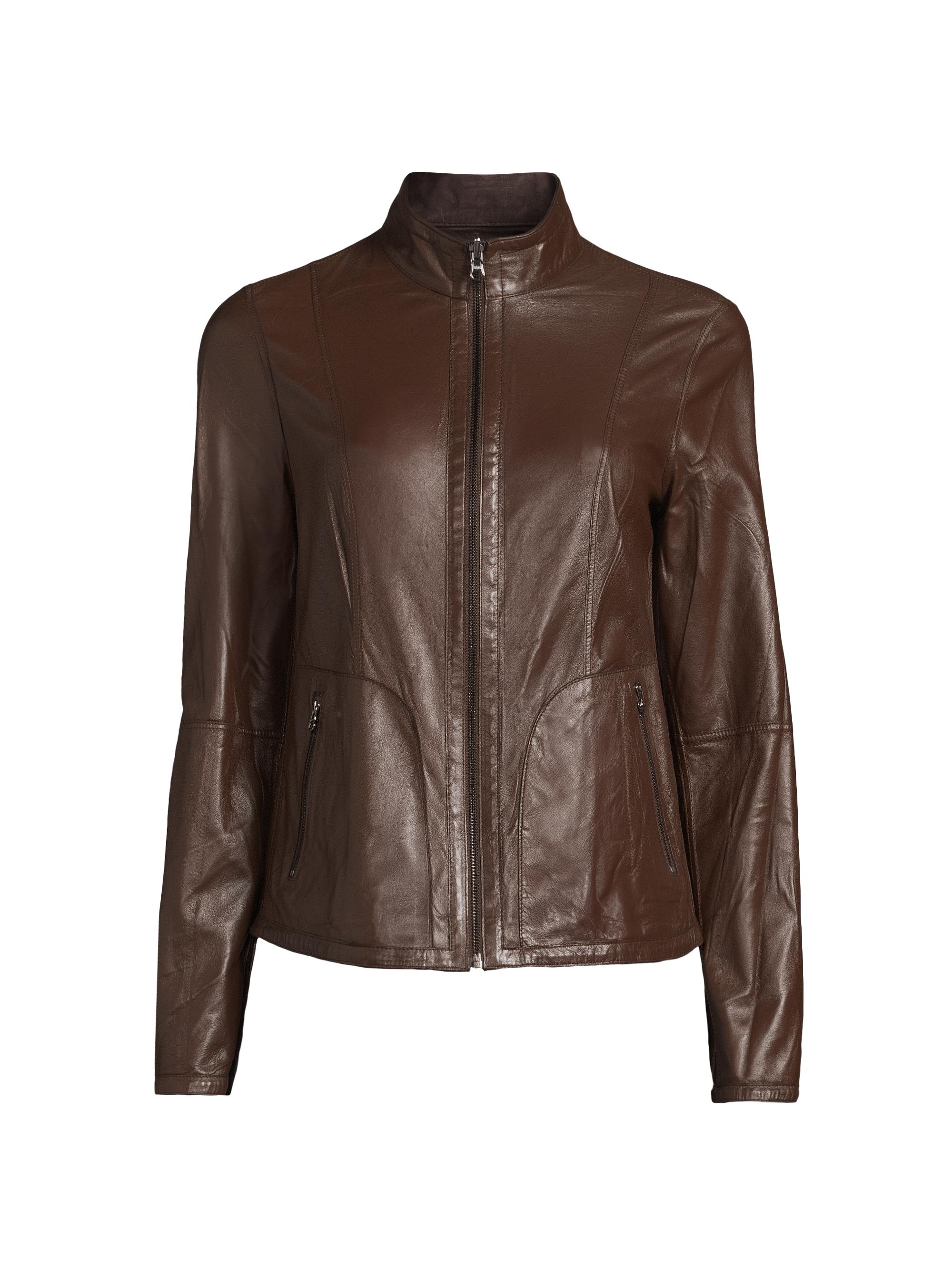 Misook Women's Reversible Suede-Leather Zip-Up Jacket - Mahogany Macchiato