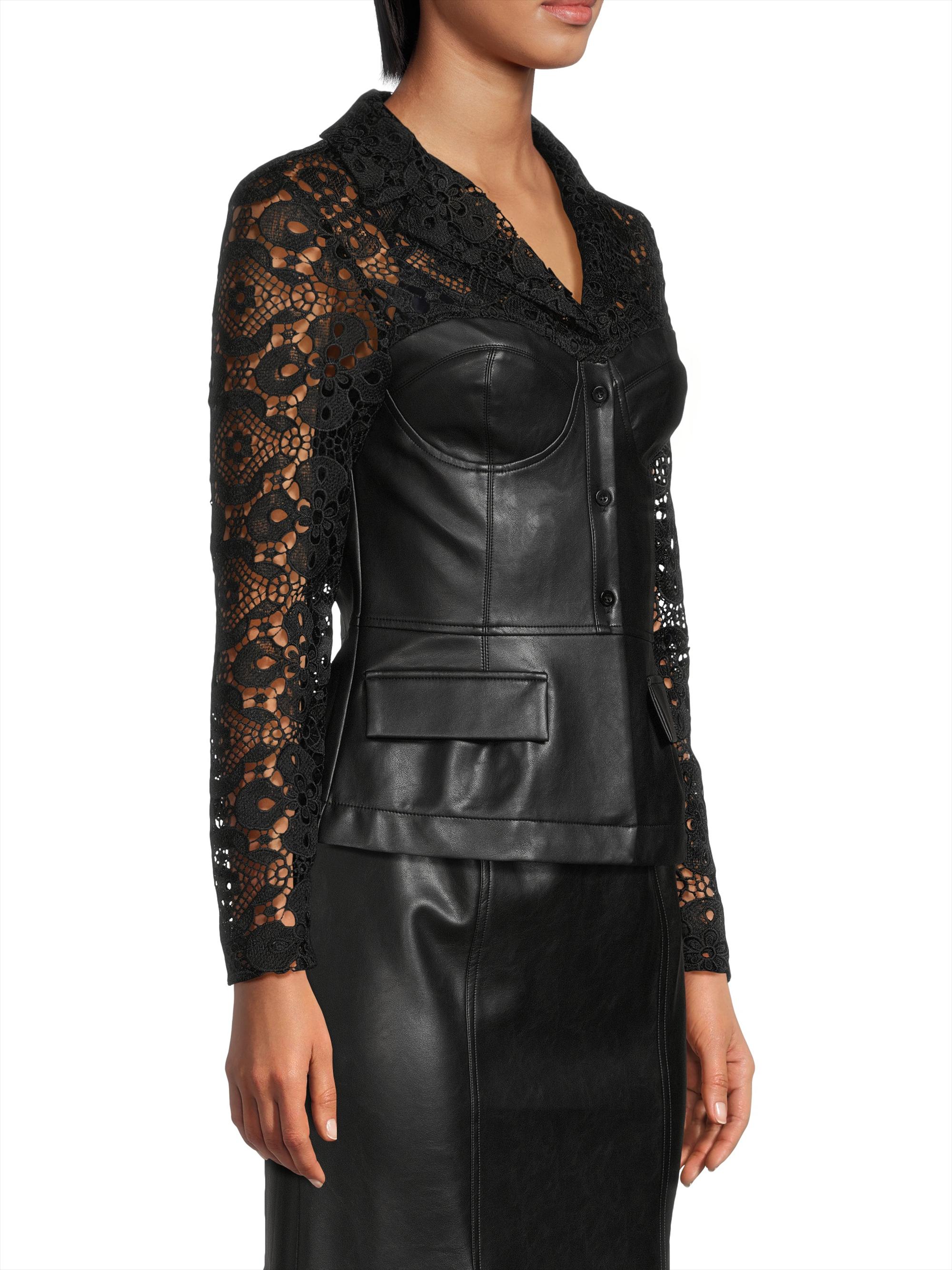 Misook Lace & Vegan Leather Corset Jacket | Saks Fifth Avenue