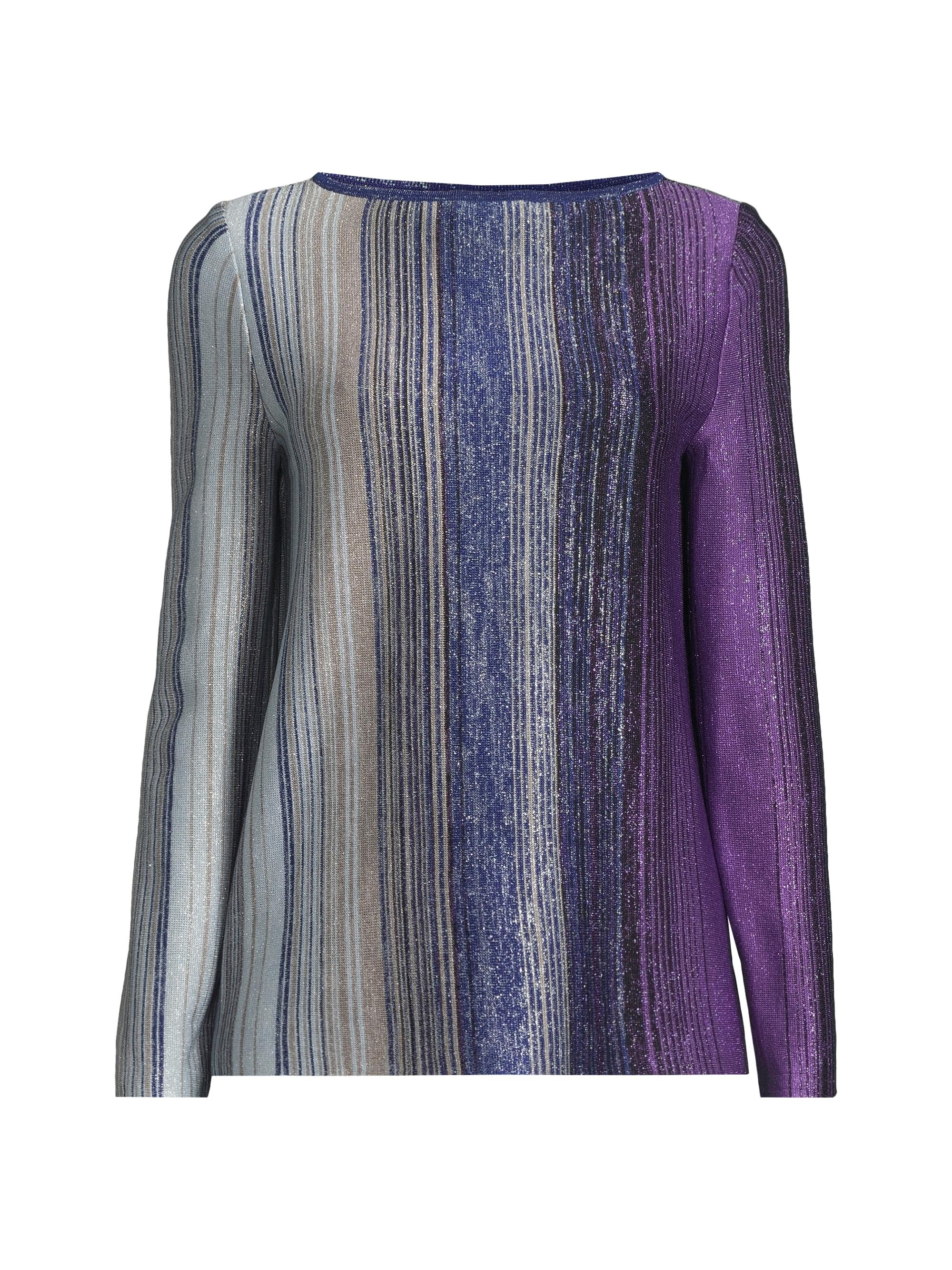 Misook Women's Striped Metallic Knit Tunic Top - Starry Night Blue