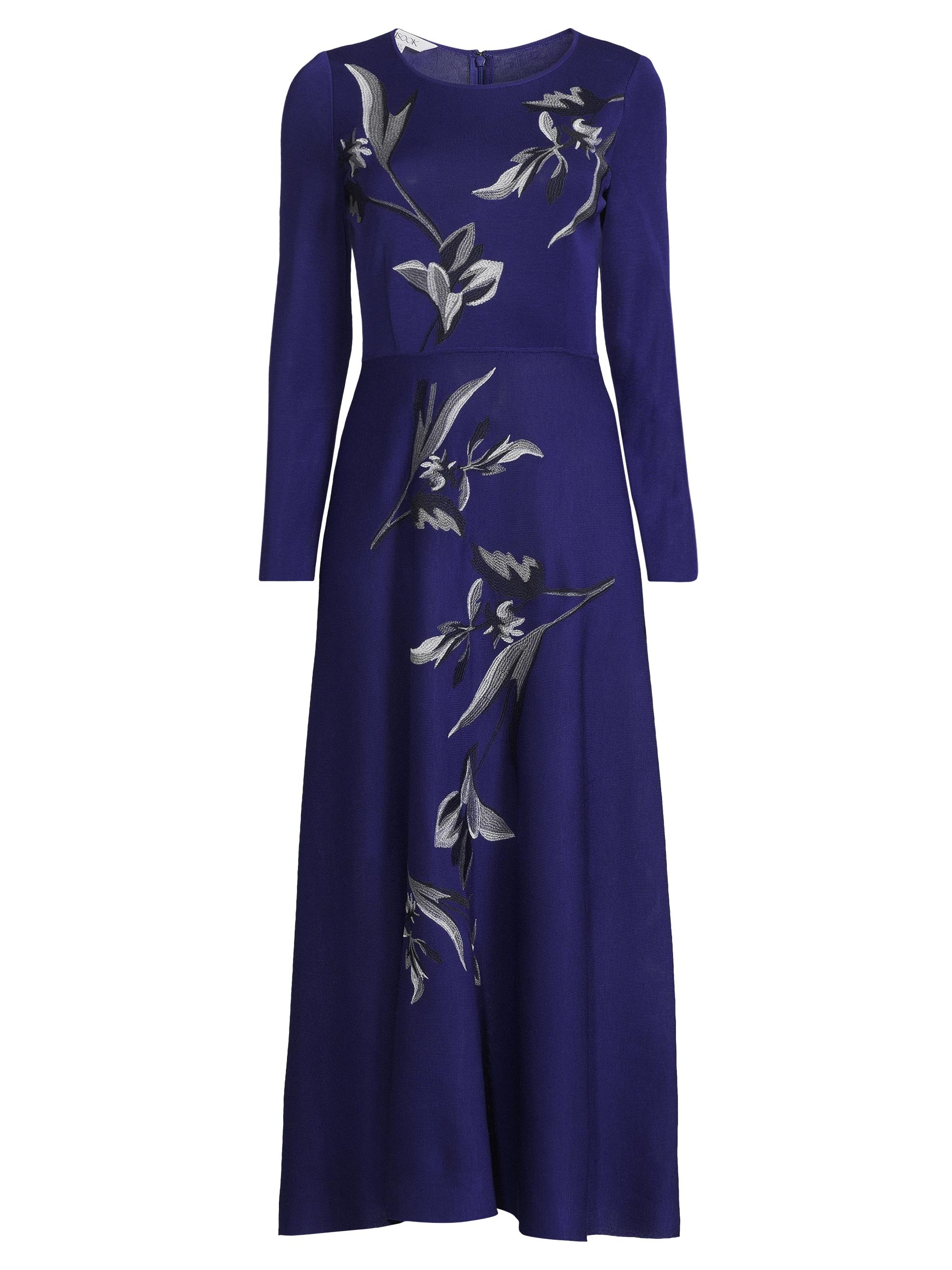 Misook Women's Floral Embroidered Long-Sleeve Midi-Dress - Starry Night Blue