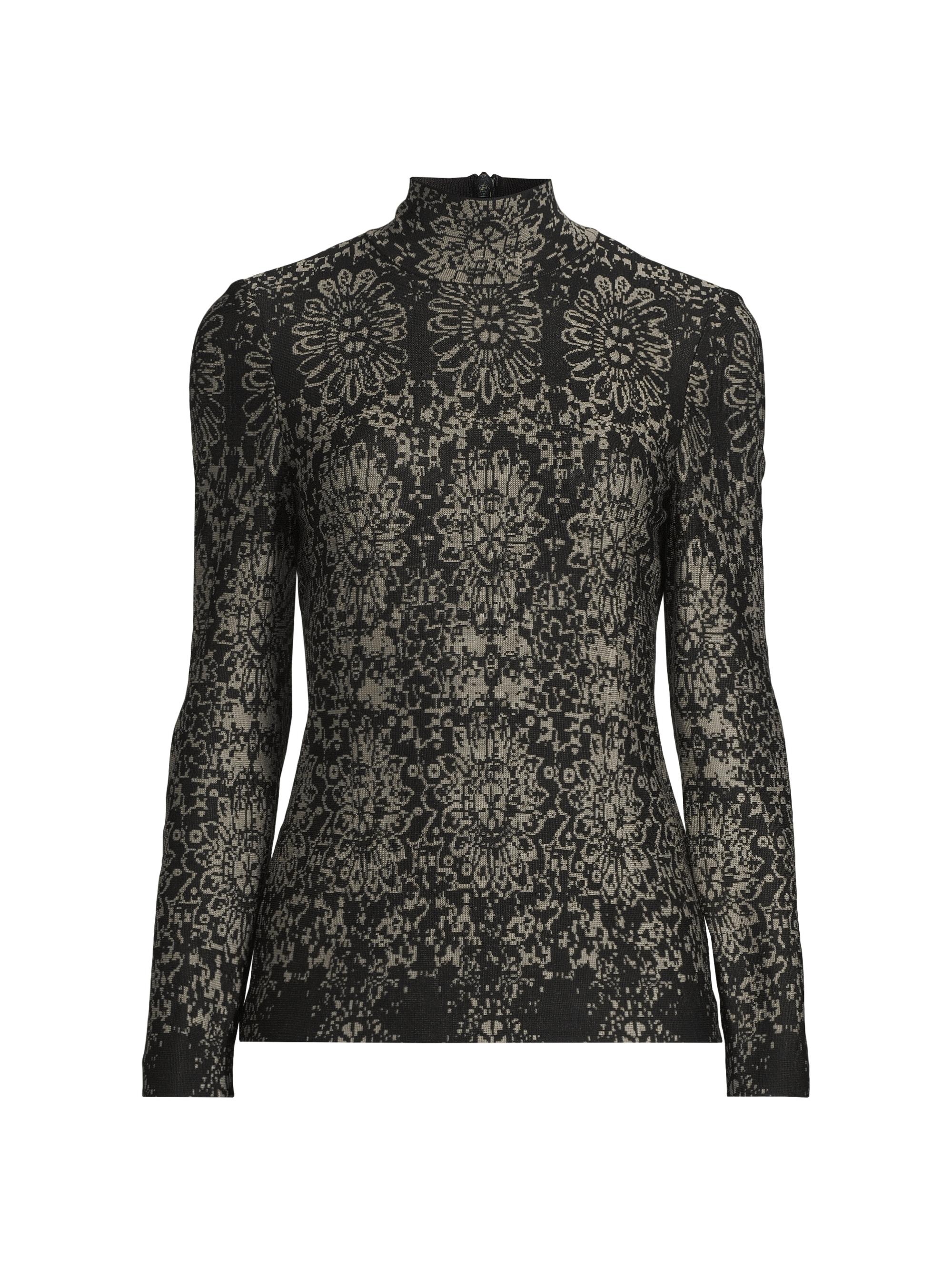 Misook Women's Intarsia-Knit Turtleneck Sweater - Black Mink