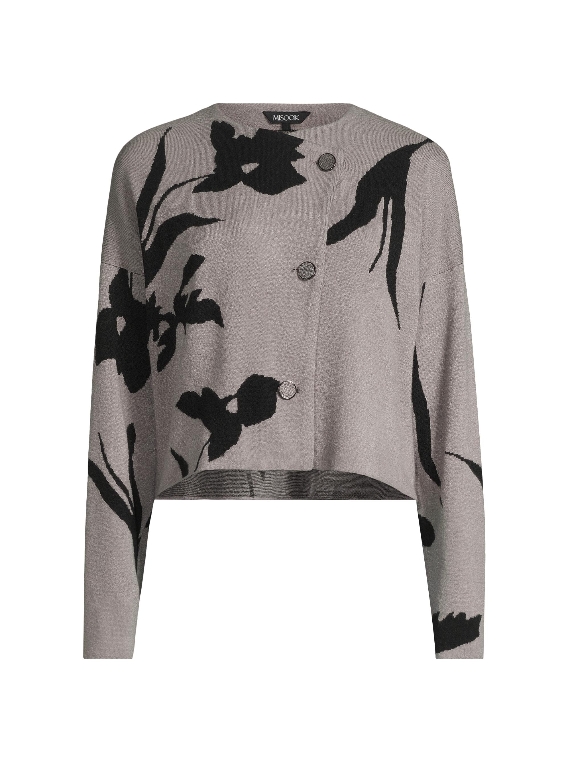 Misook Women's Floral Knit Asymmetric Button-Front Jacket - Mink Black