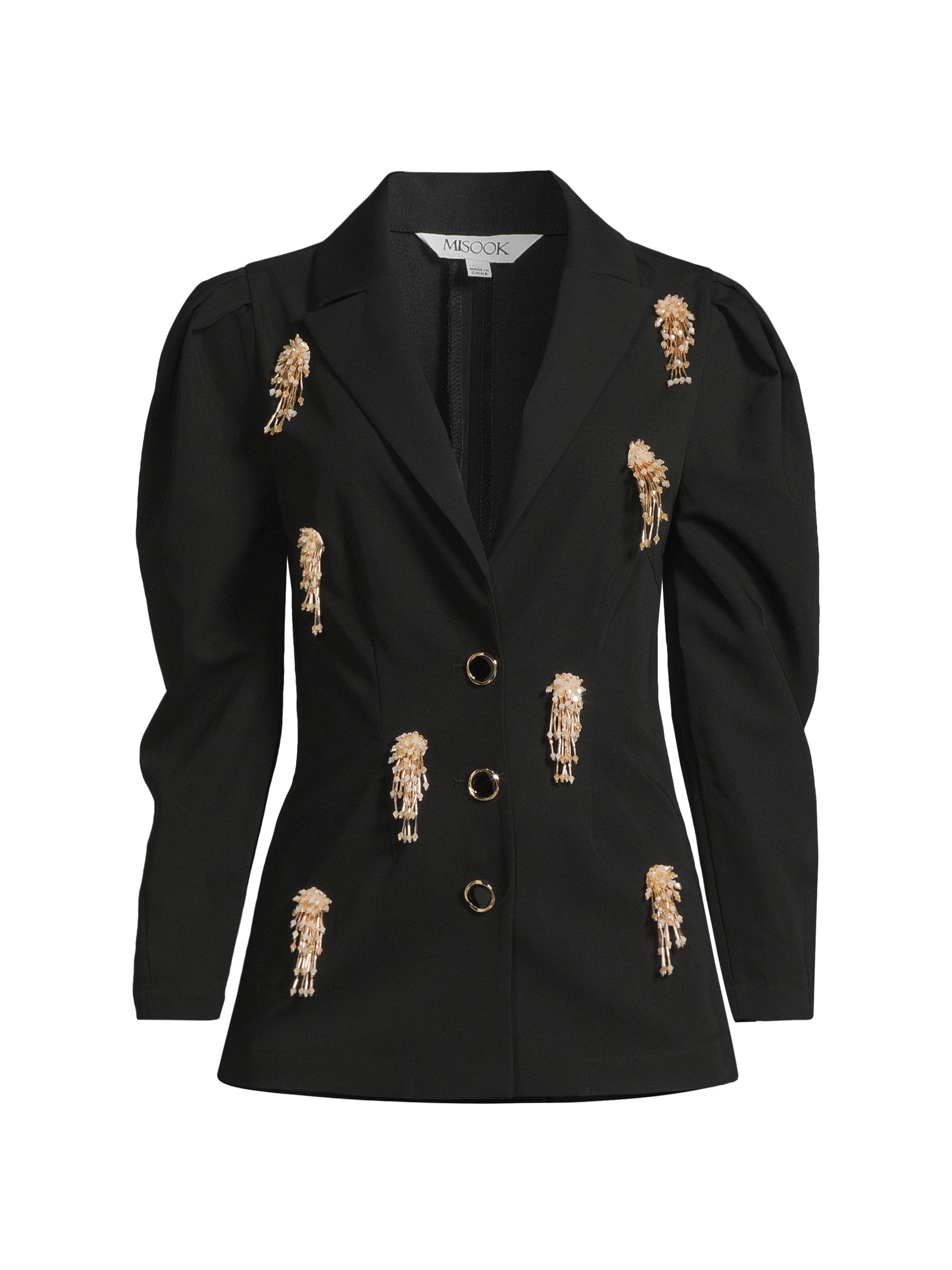 Misook Women's Beaded Single-Breasted Blazer - Black Gold