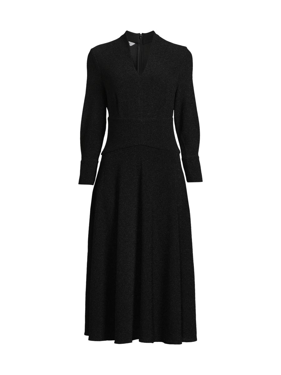 Misook Sparkle Fit & Flare Stretch V-Neck Midi-Dress | Saks