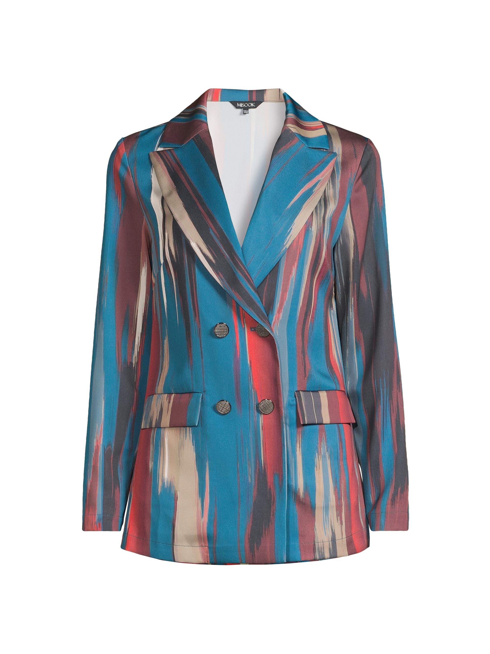 Misook Women's Brushstroke Abstract Double-Breasted Blazer - Tidal Teal Macchiato Mahogany