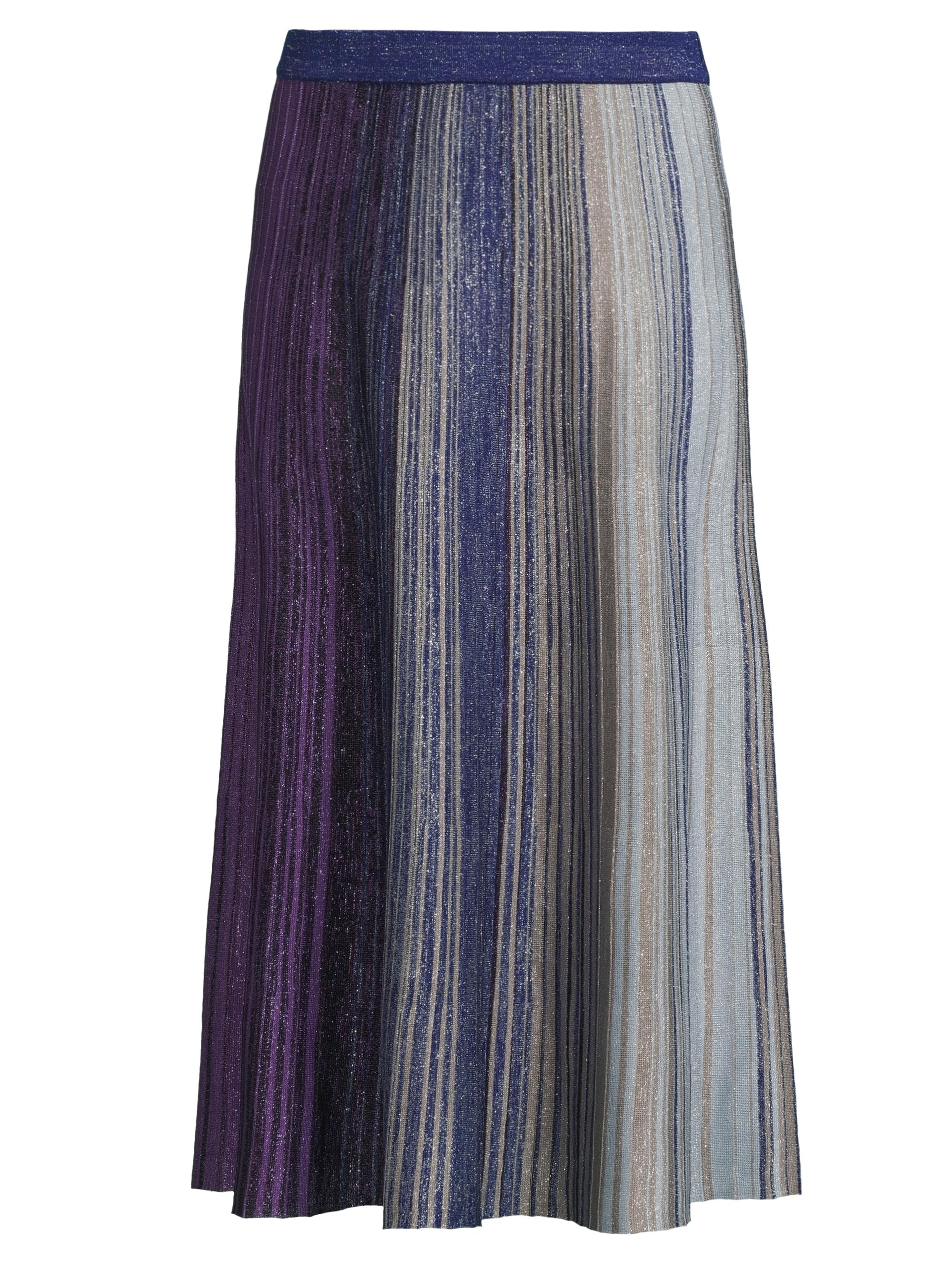 Misook Women's Striped Metallic Knit Midi Skirt - Starry Night Blue