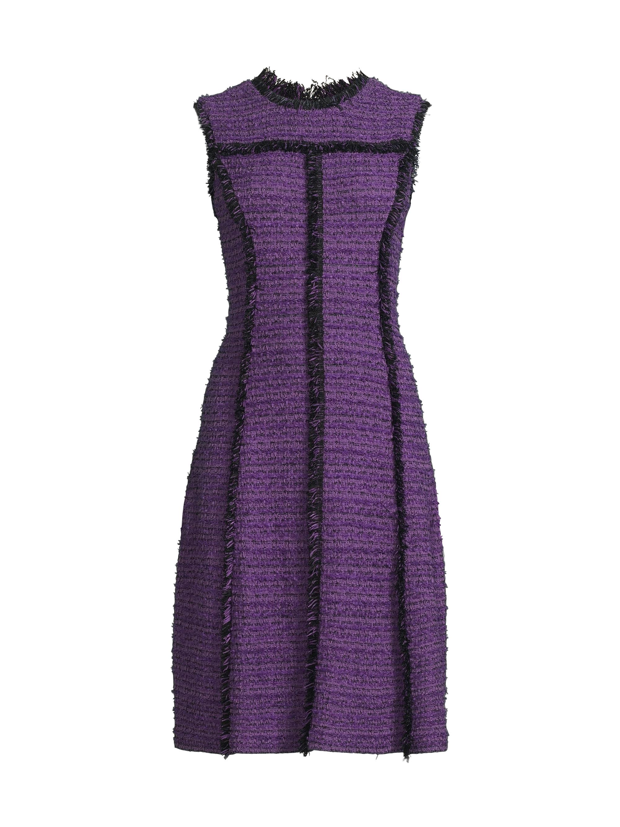 Misook Women's Tweed Fringe-Trim Midi-Dress - Plum Royale Black