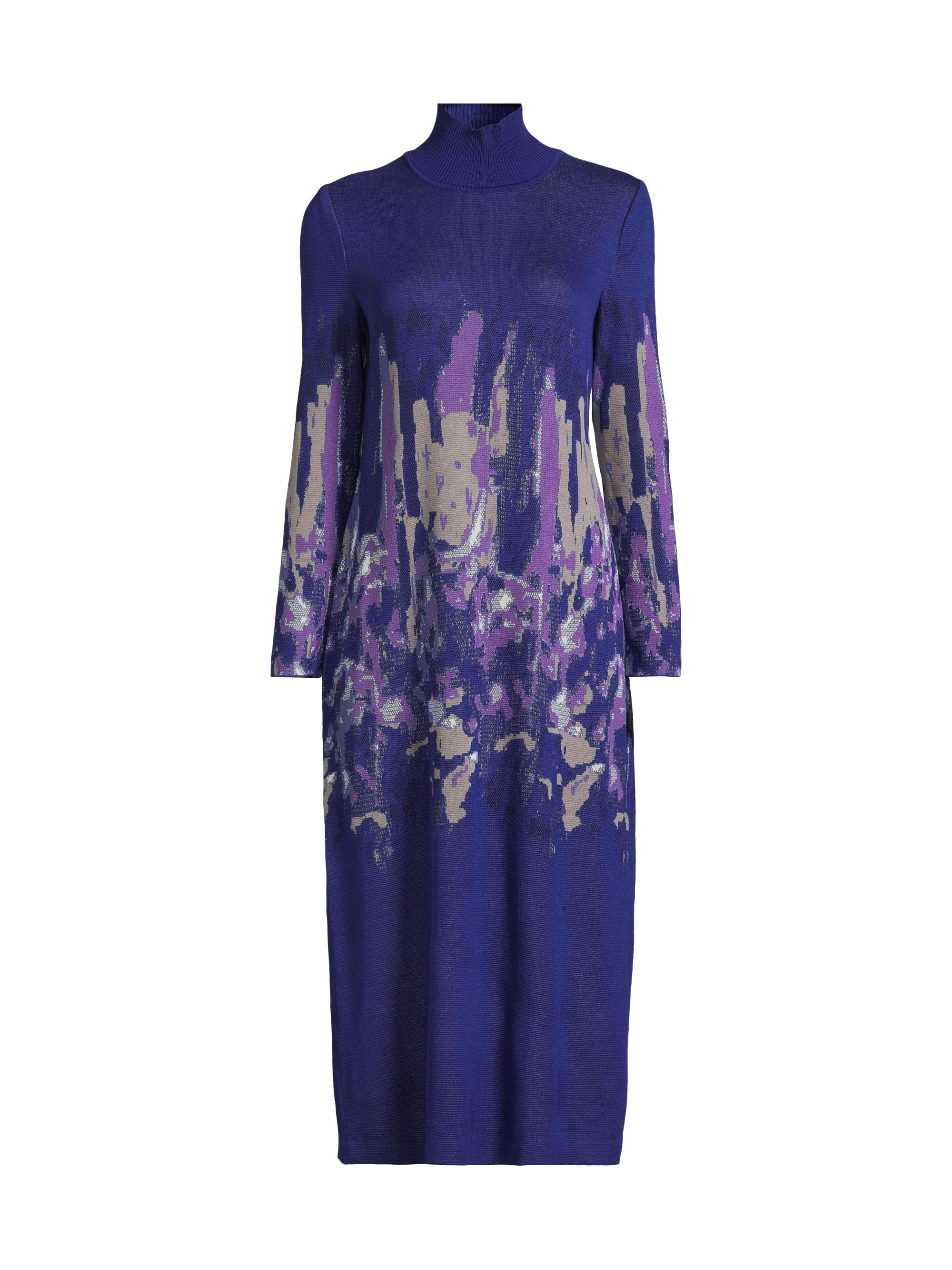 Misook Women's Abstract Knit Turtleneck Midi Dress - Starry Night Blueplum