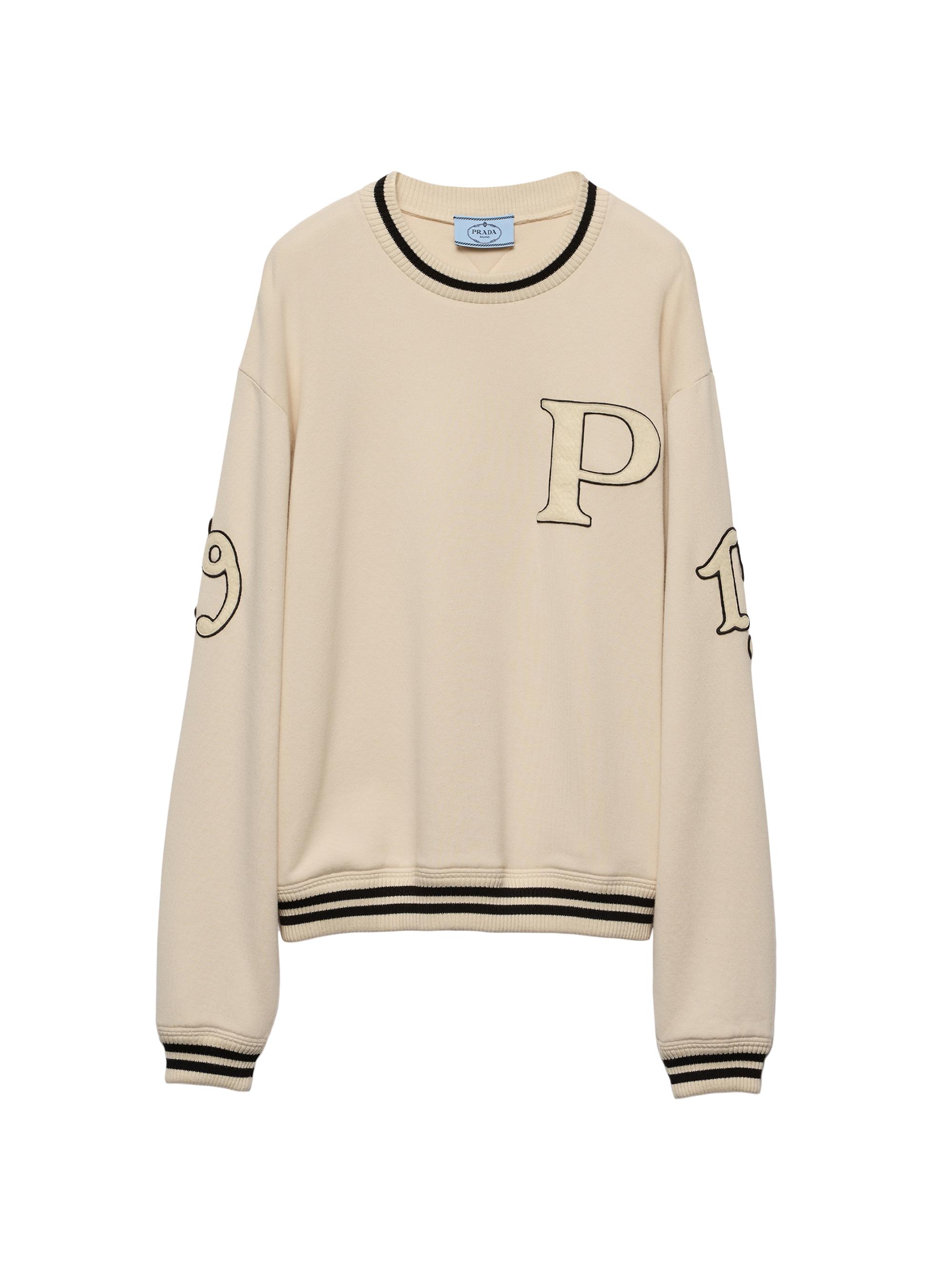 Prada Women's Cotton Fleece Sweatshirt with Patches - Beige
