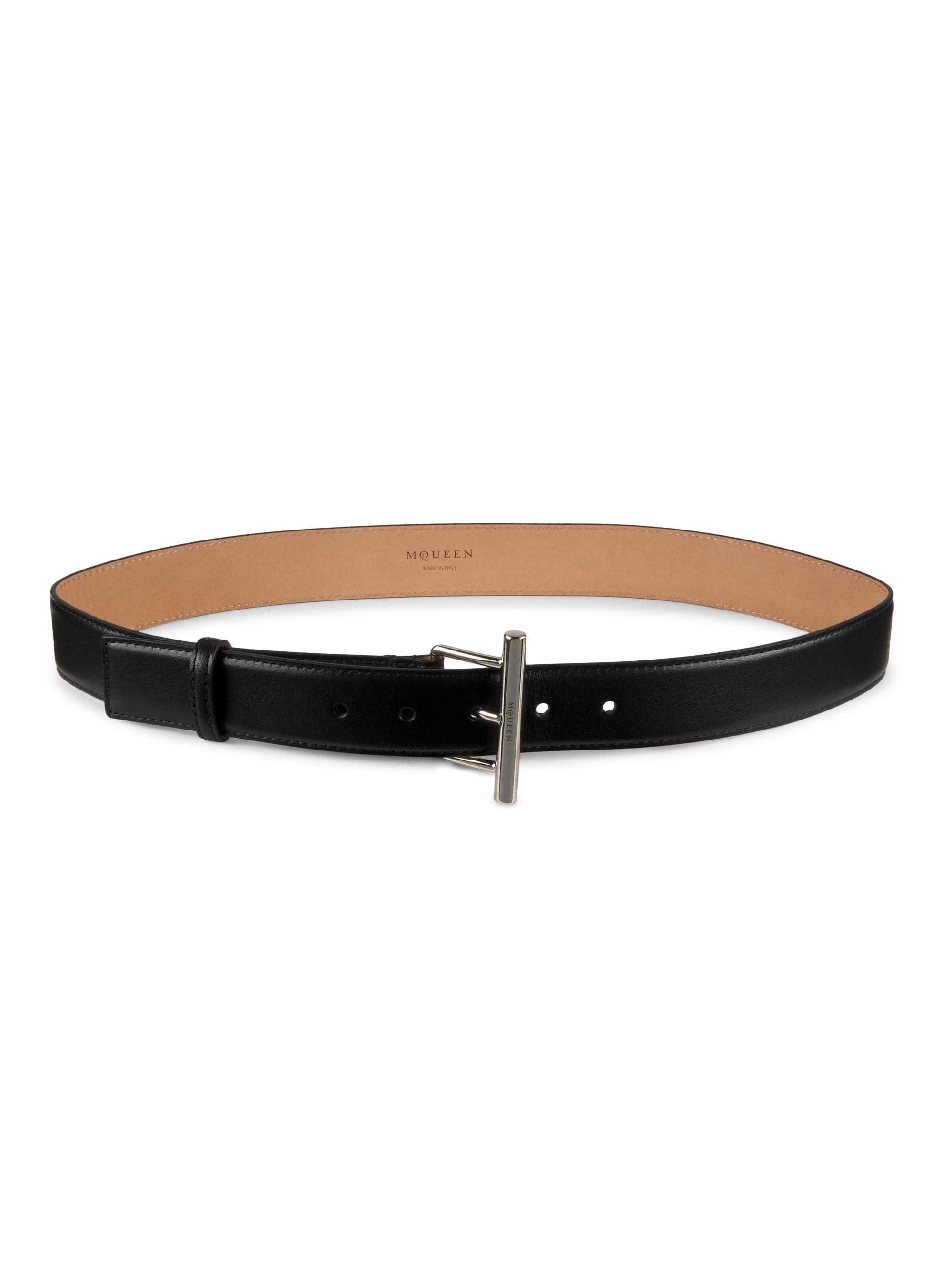 McQueen Women's Sling Leather Belt - Black Silver