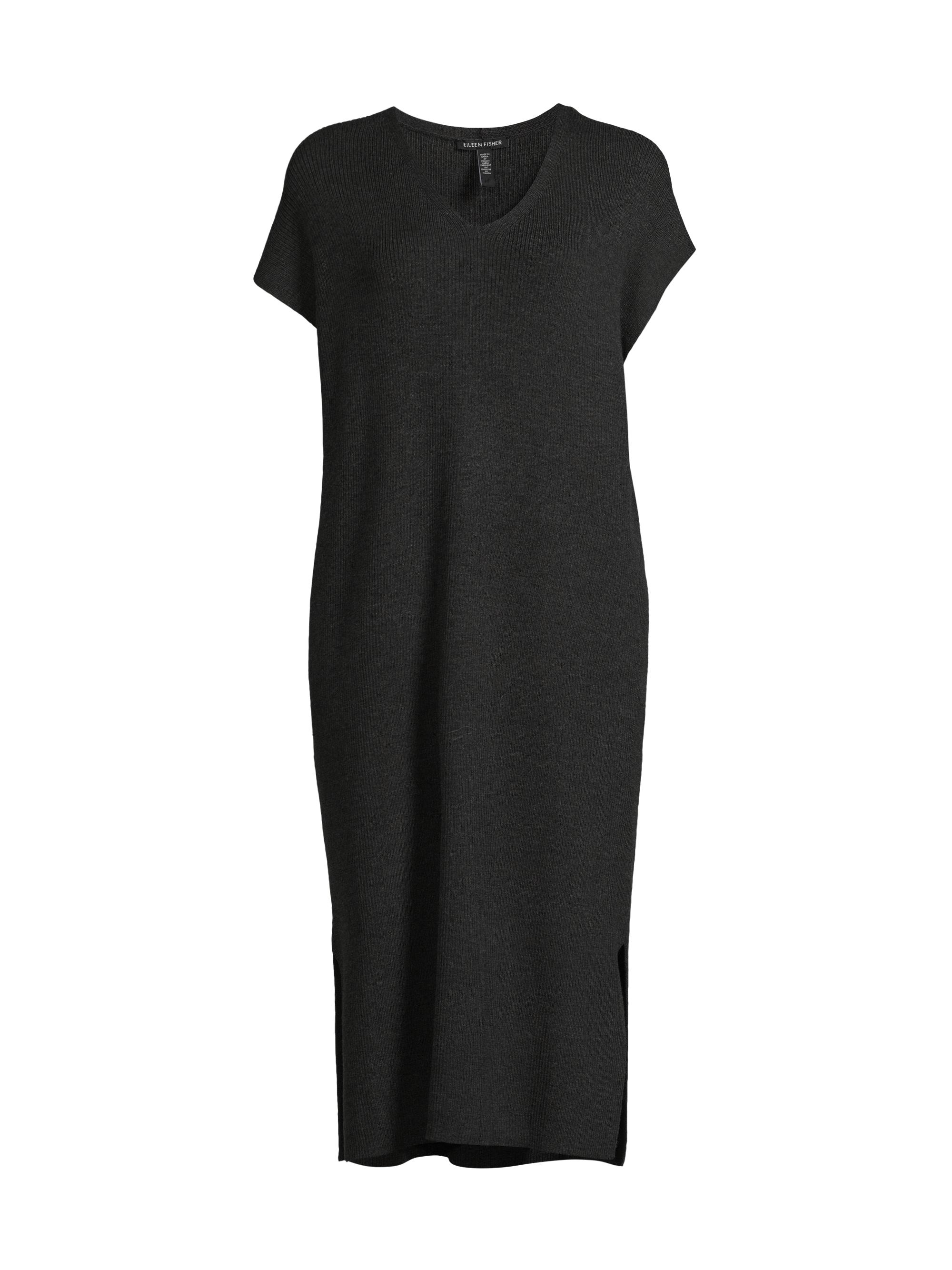 Eileen Fisher Women's Wool V-Neck Midi-Dress - Charcoal