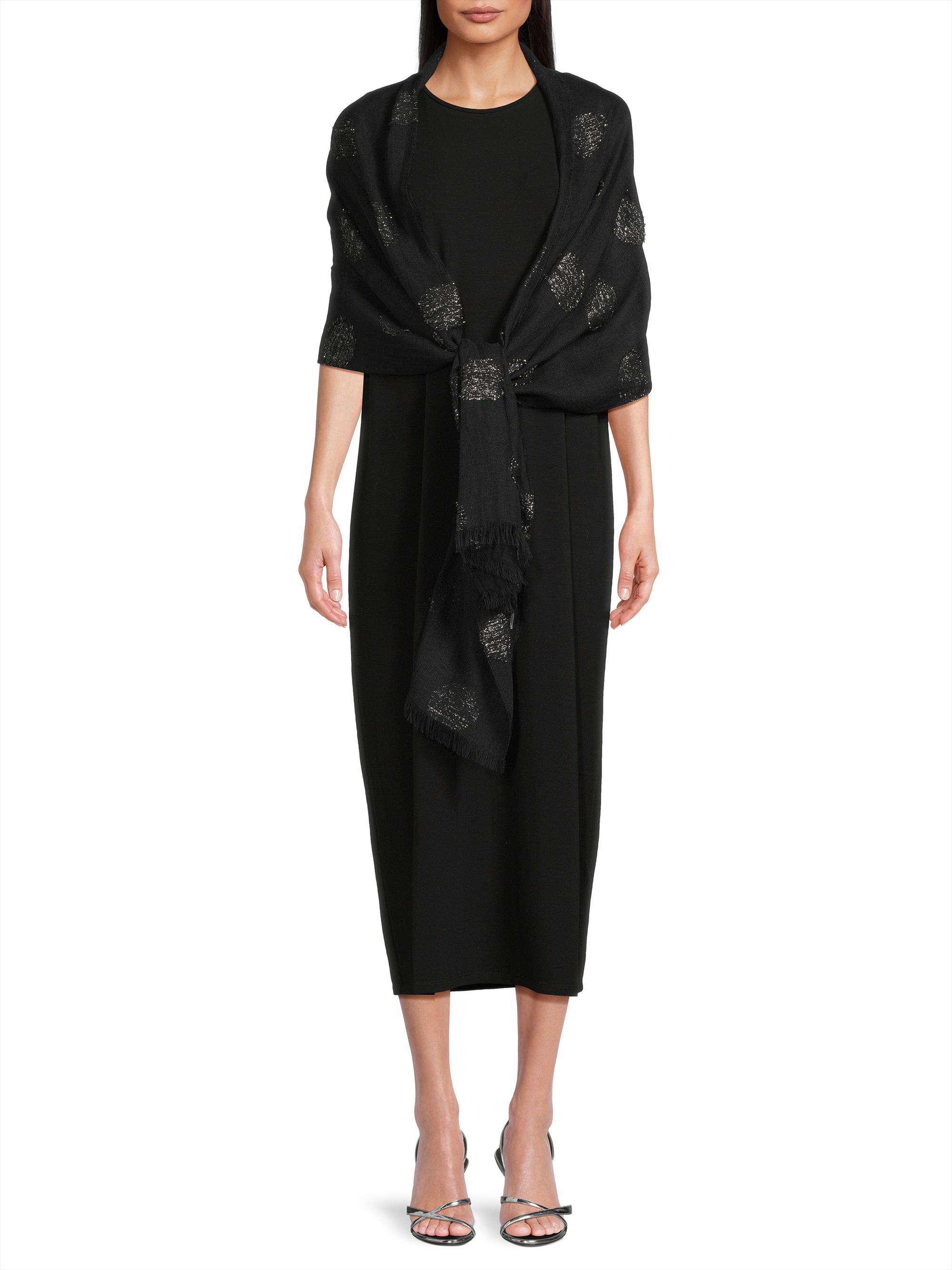 Eileen Fisher Women's Linen-Blend Embroidered Wrap Scarf - Black