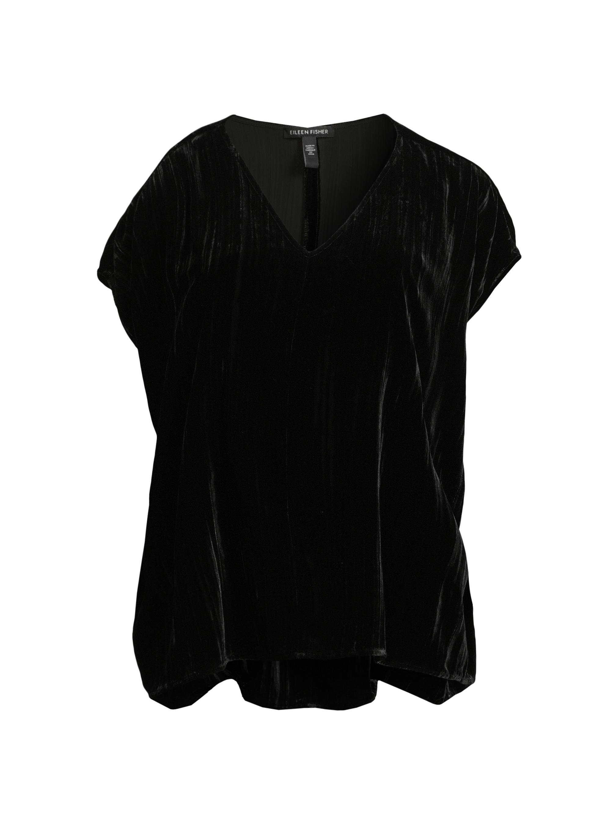 Eileen Fisher Women's Silk-Blend V-Neck T-Shirt - Black