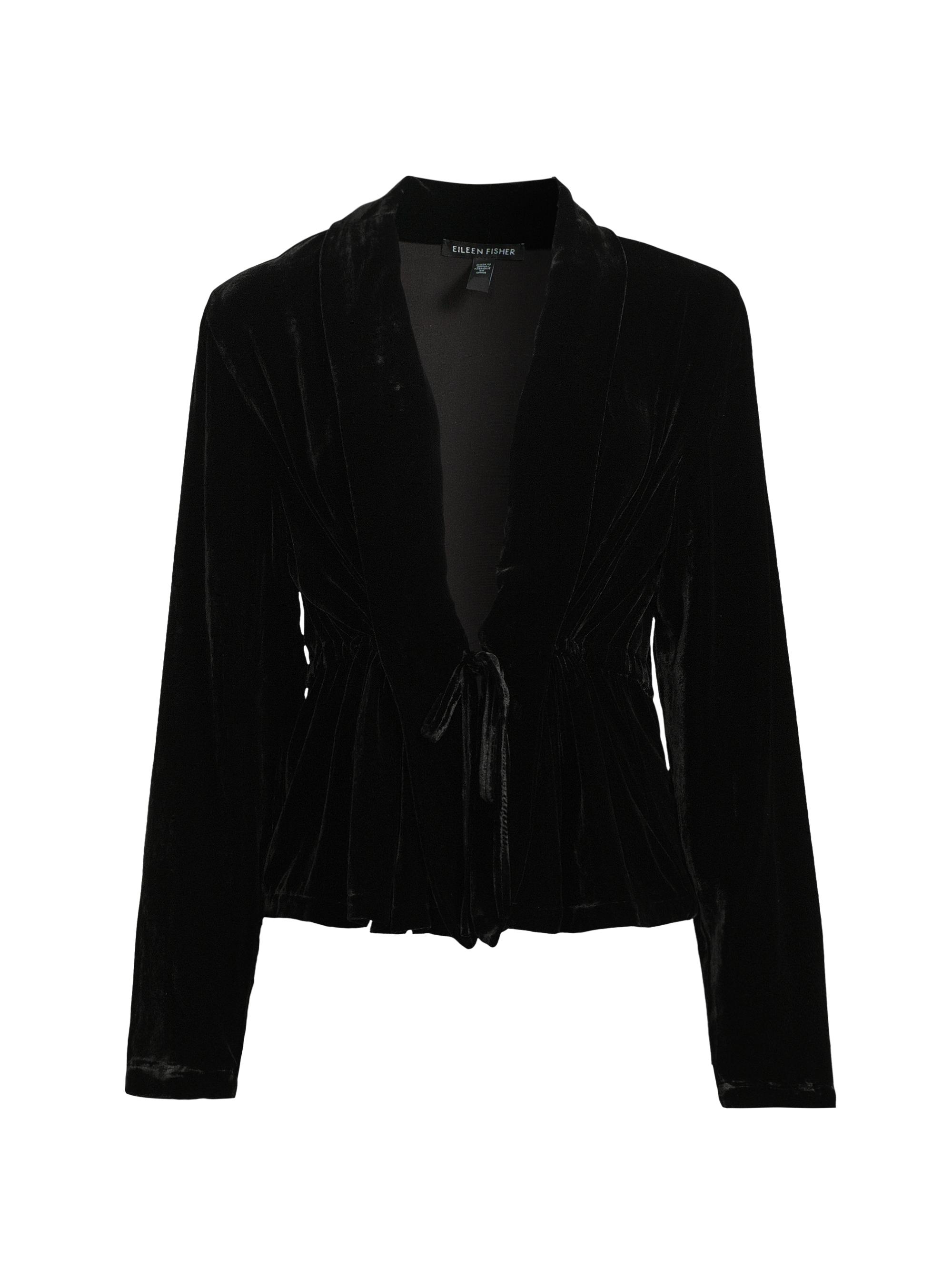 Eileen Fisher Women's Draped Velvet Tie-Front Jacket - Black