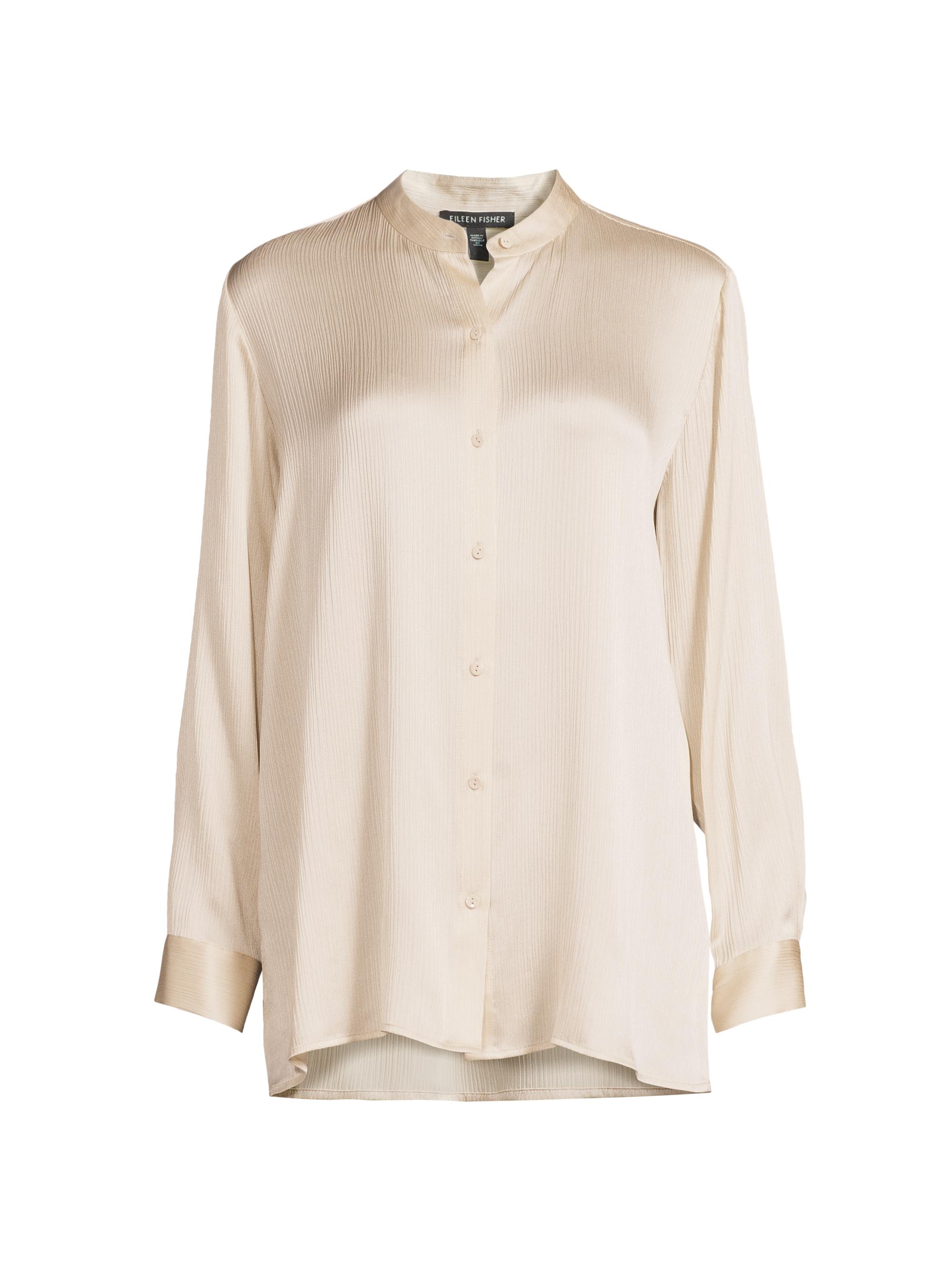 Eileen Fisher Women's Plisse Silk Shirt - Almond