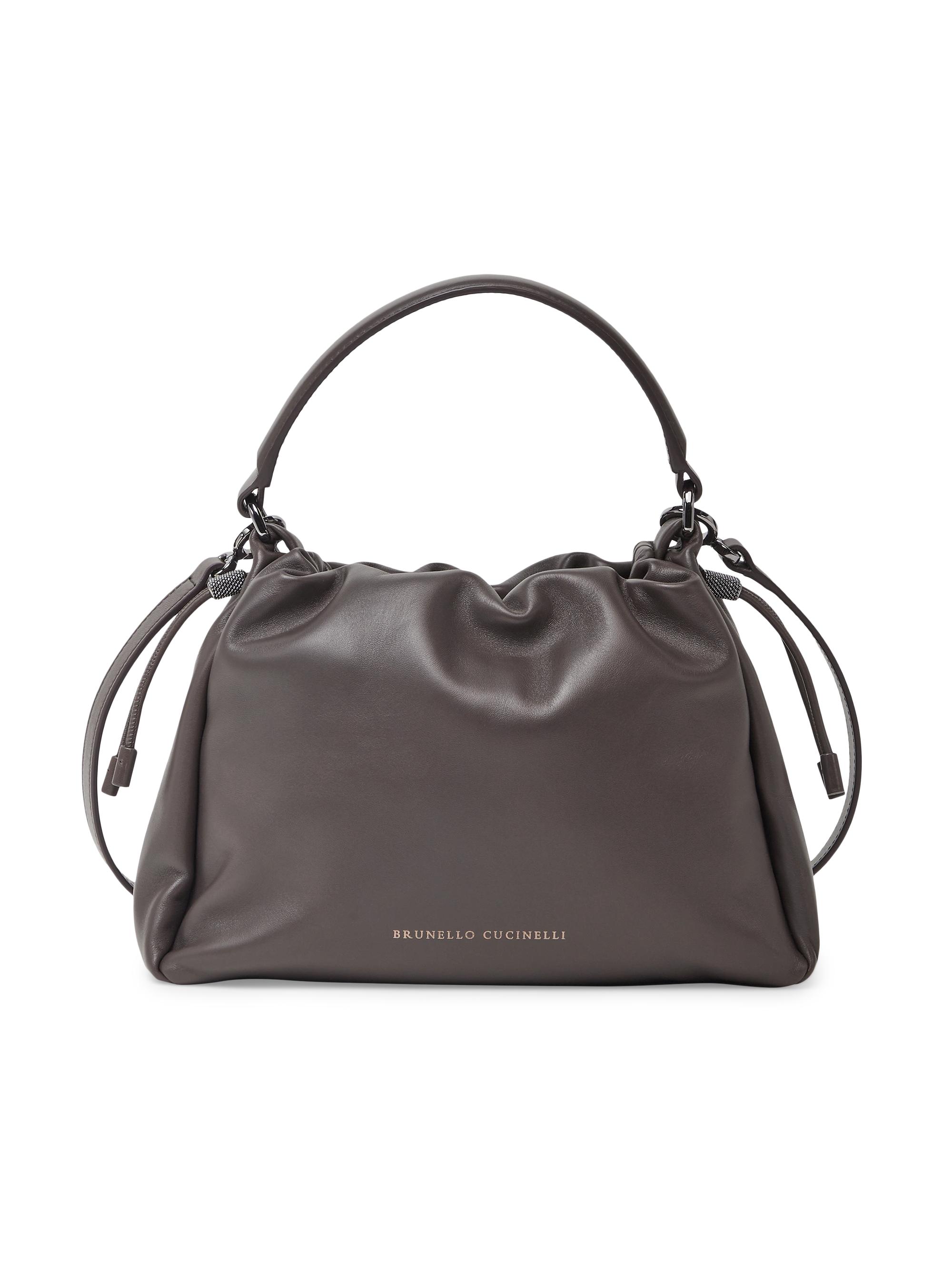 Brunello Cucinelli Women's Soft Leather Pouch Bag with Monili - Brown