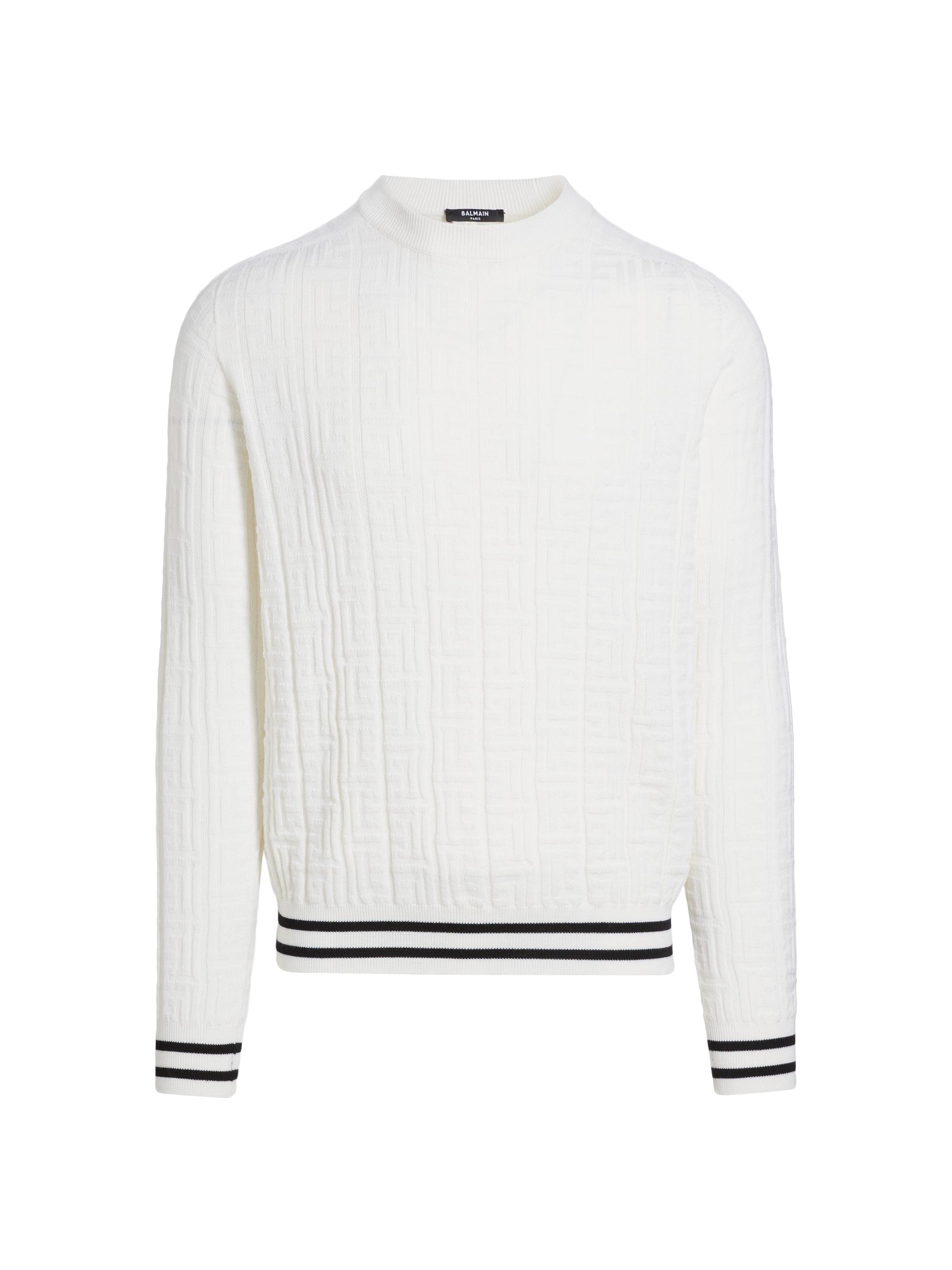 Balmain Men's Monogram Wool Crewneck Sweater - Blanc Noir