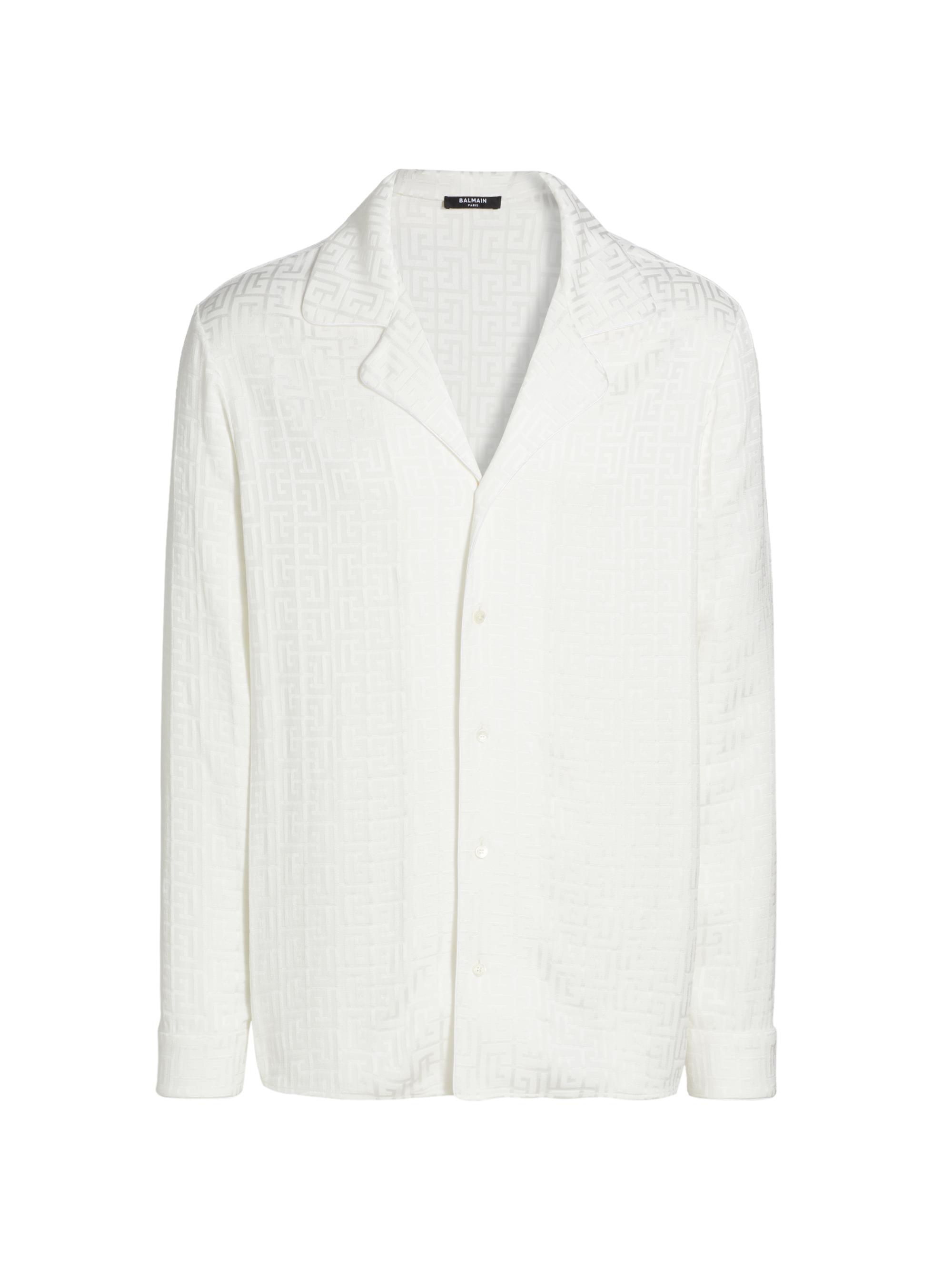 Balmain Men's Monogram Jacquard Button-Front Shirt - Blanc