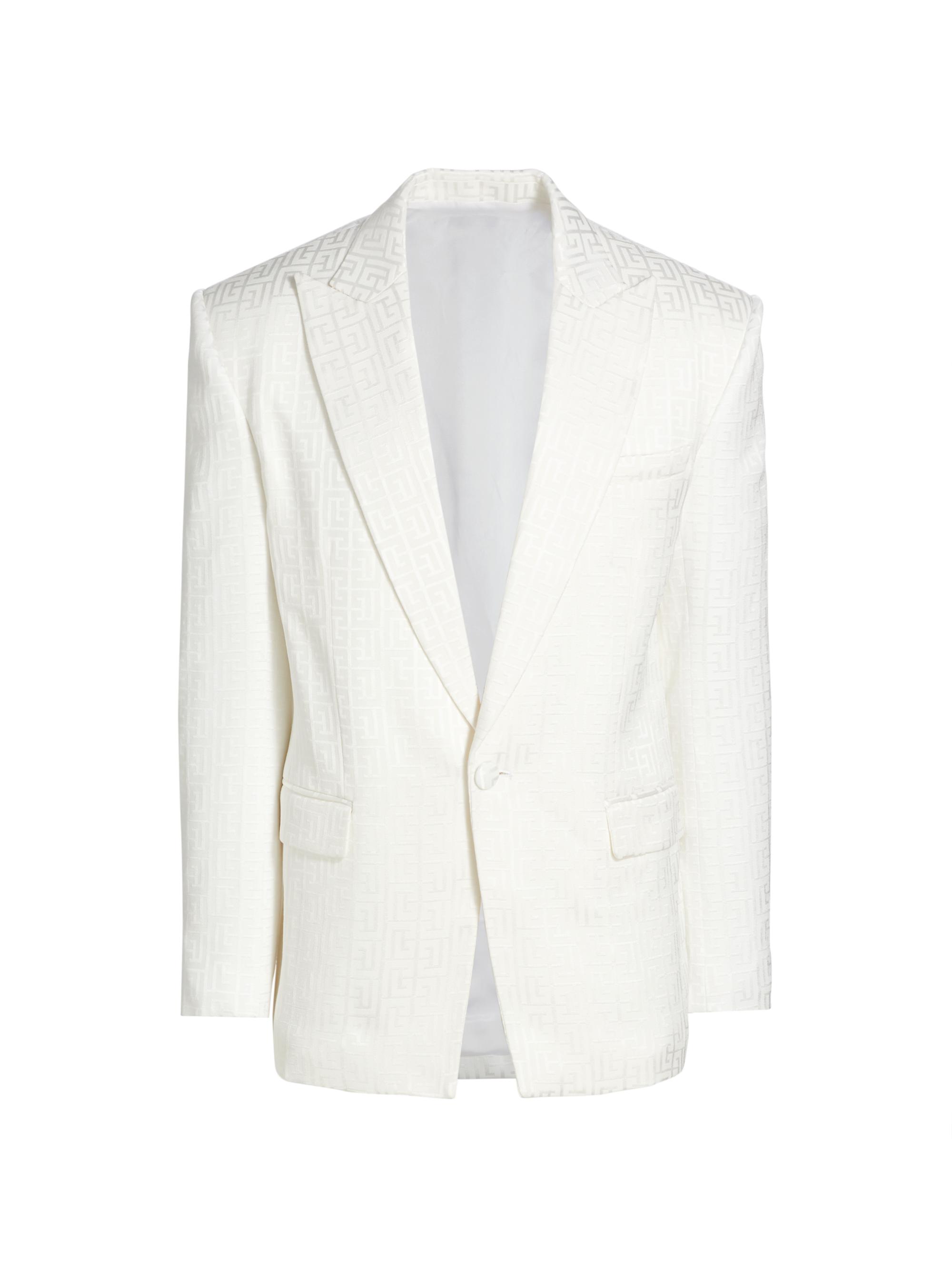 Balmain Men's Monogram Jacqaurd Blazer - Blanc