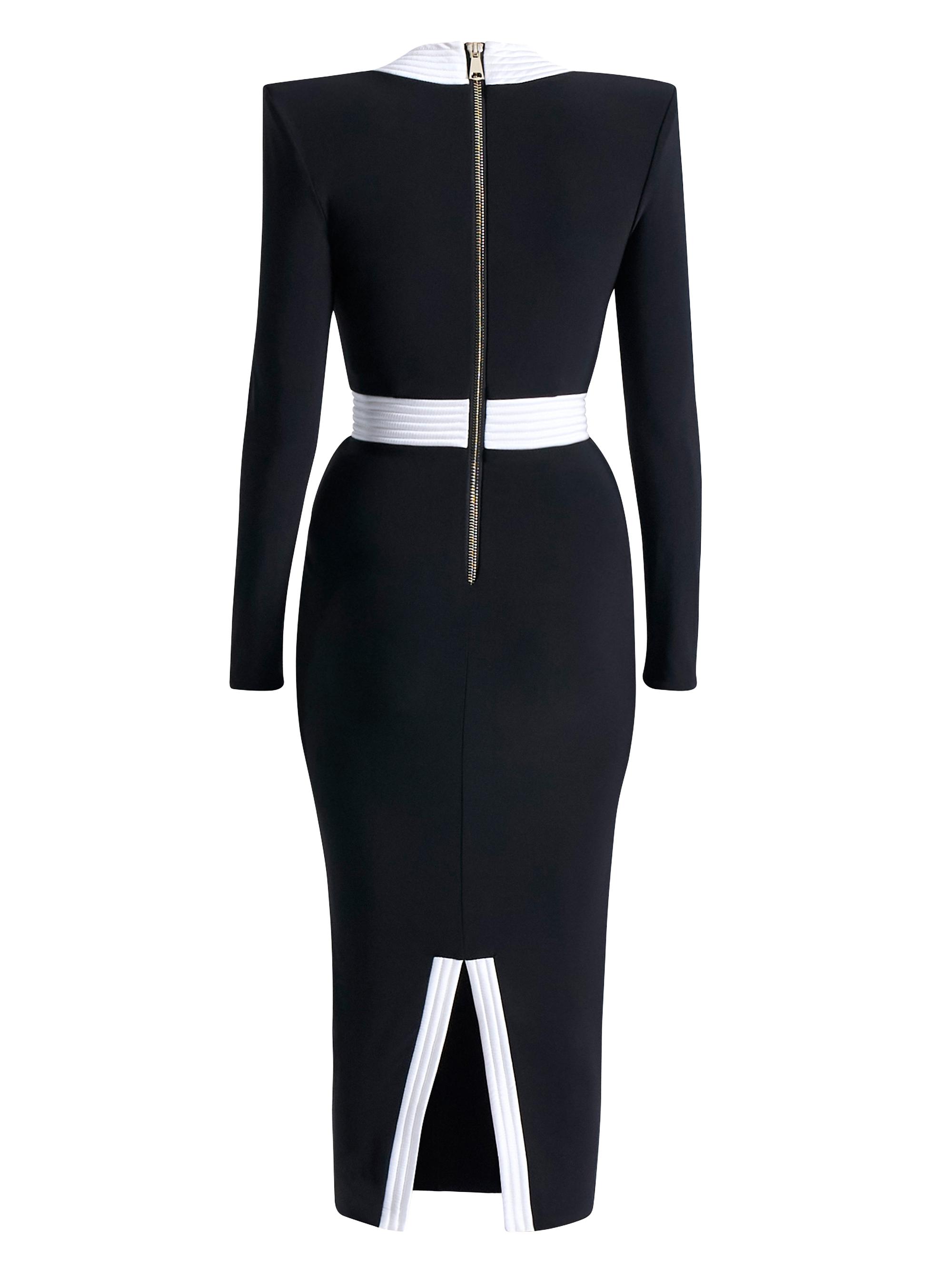 knee length dresses for ladies Black and White Floral Print Mesh Long Sleeve Bodycon Midi Dress – AX Paris main image 0