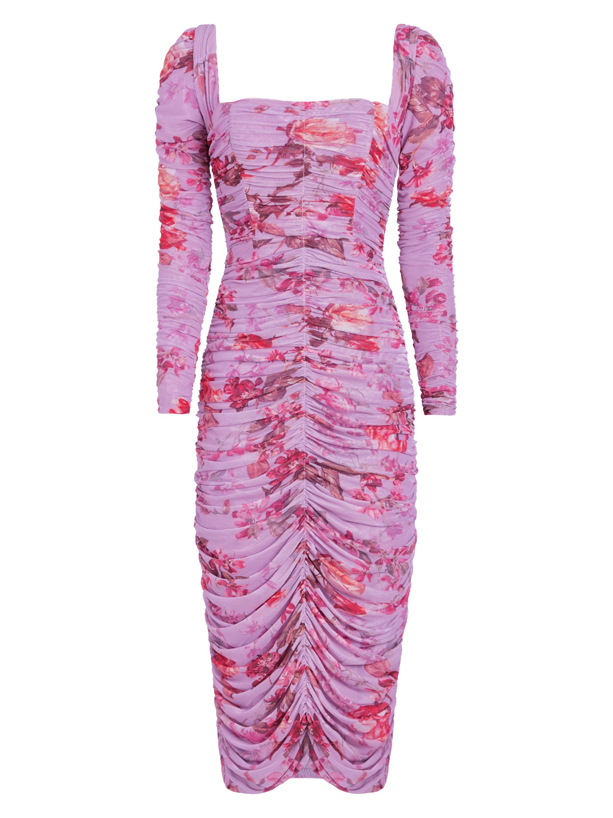 PatBO Women's Romantic Floral Ruched Midi-Dress - Violet