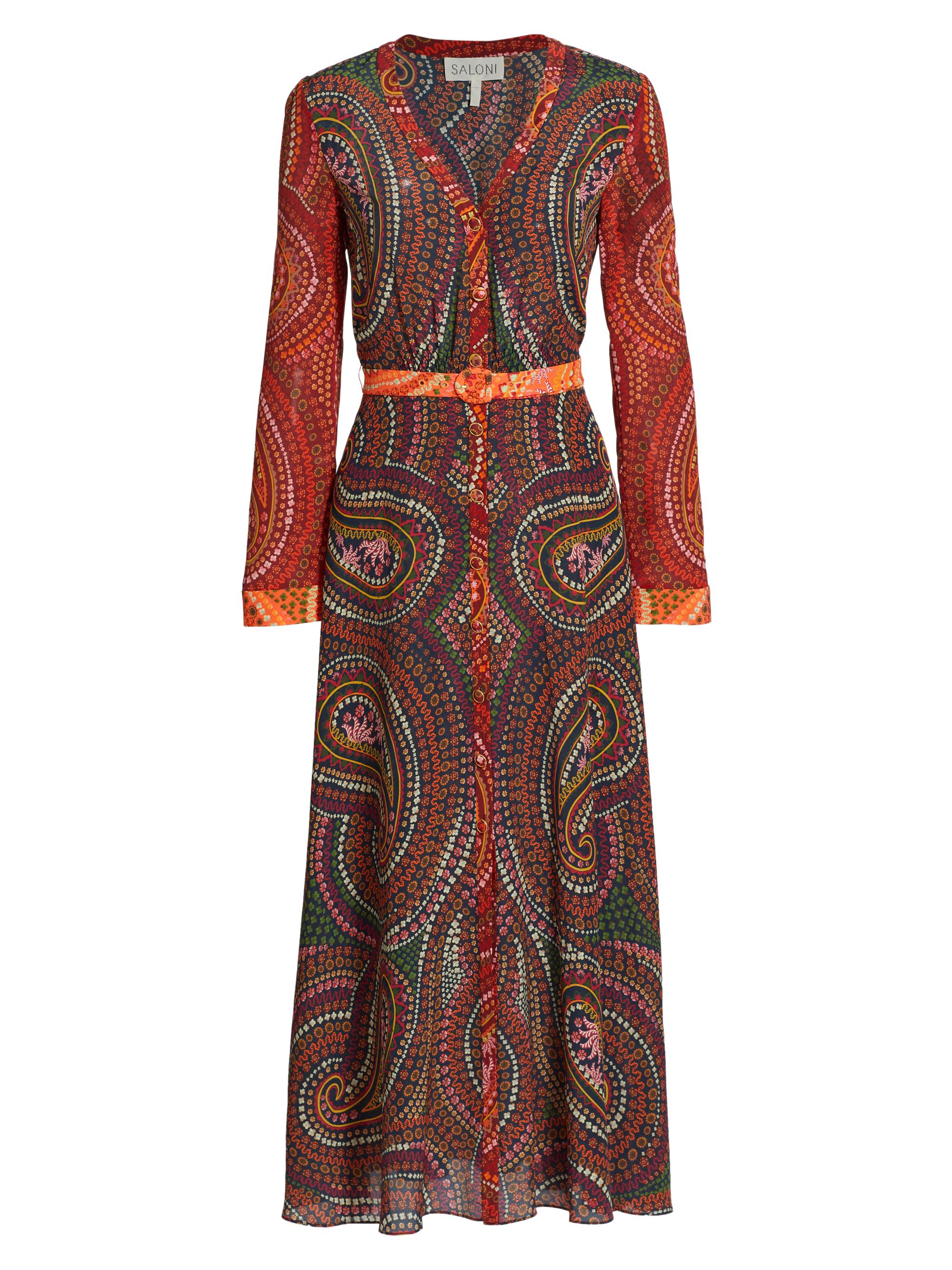 Saloni Women's Lea Paisley Silk V-Neck Maxi Dress - Paisley Medley Print