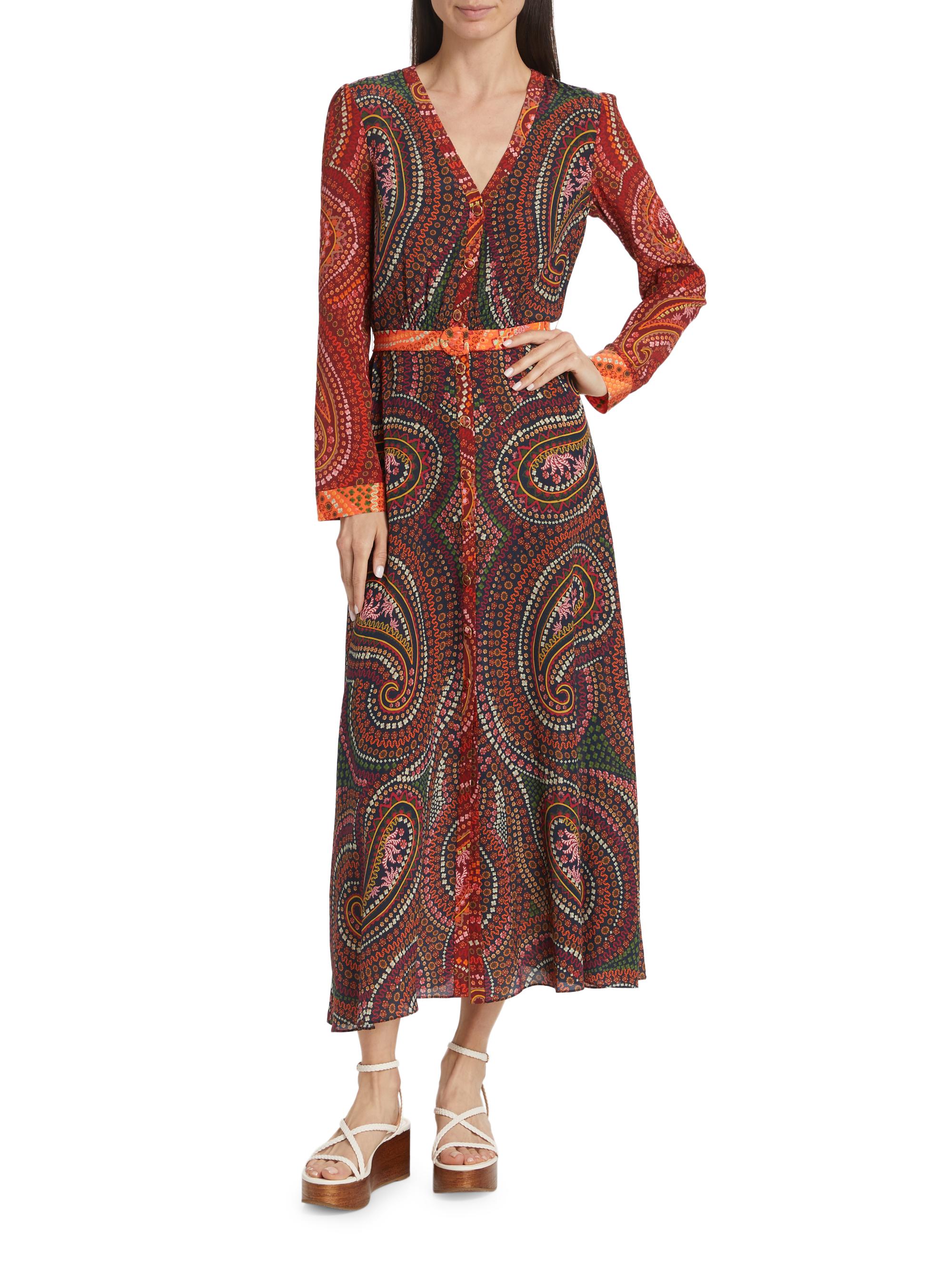 Saloni Lea Paisley Silk V-Neck Maxi Dress | Saks Fifth Avenue