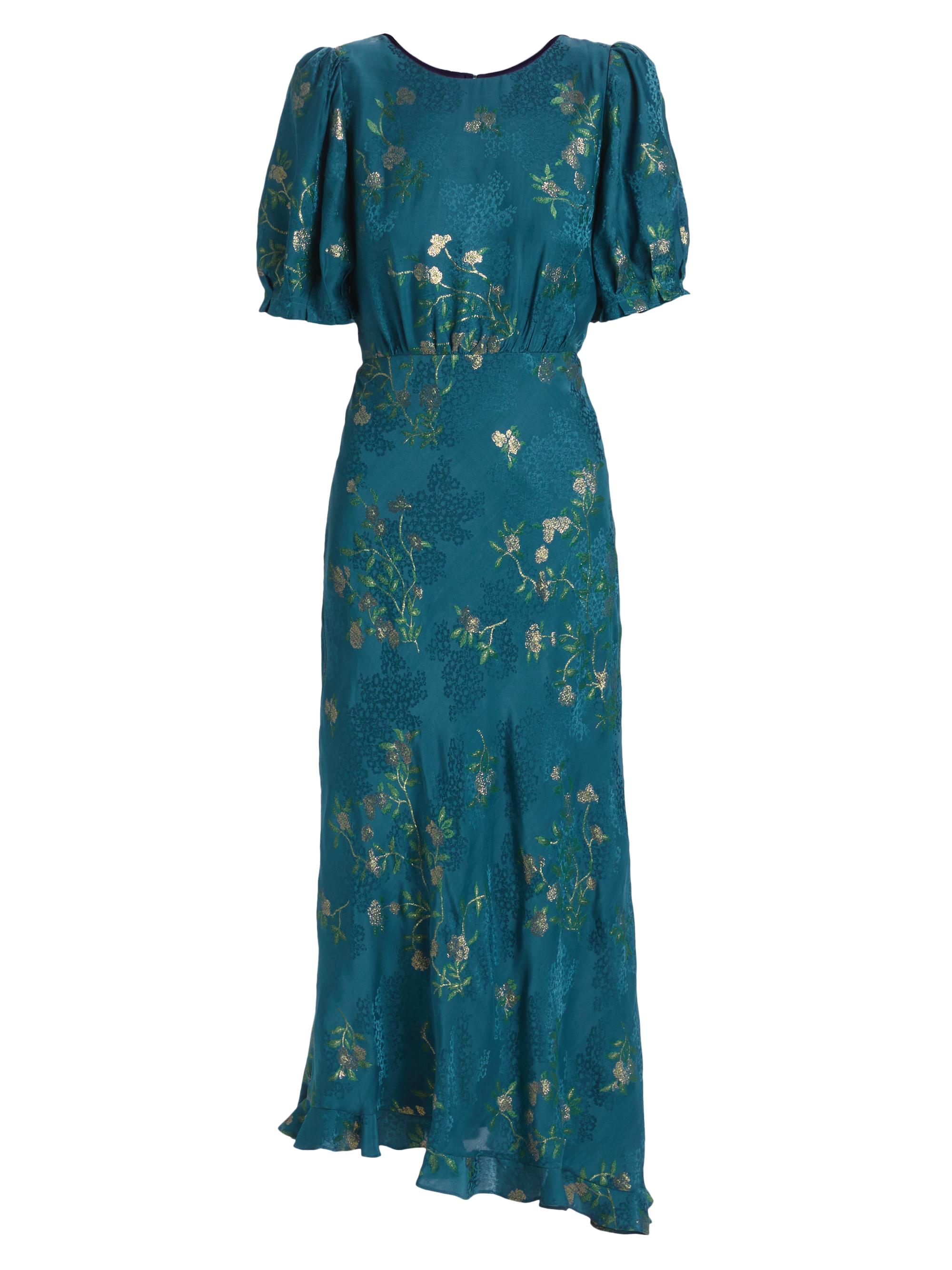 Saloni Women's Vida Floral Silk-Blend Midi-Dress - Deep Blue Gold