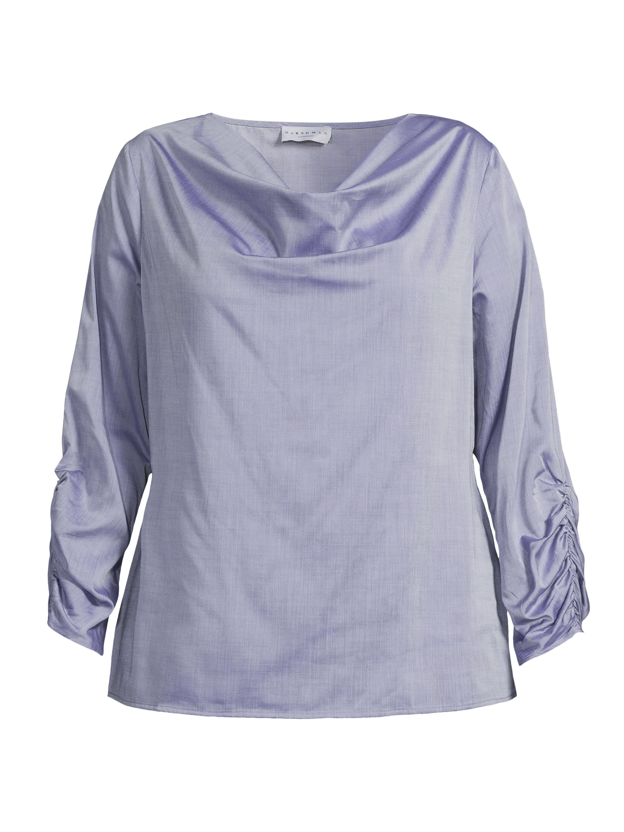 Harshman Women's Plus Dania Satin Gathered Blouse - Ice Blue
