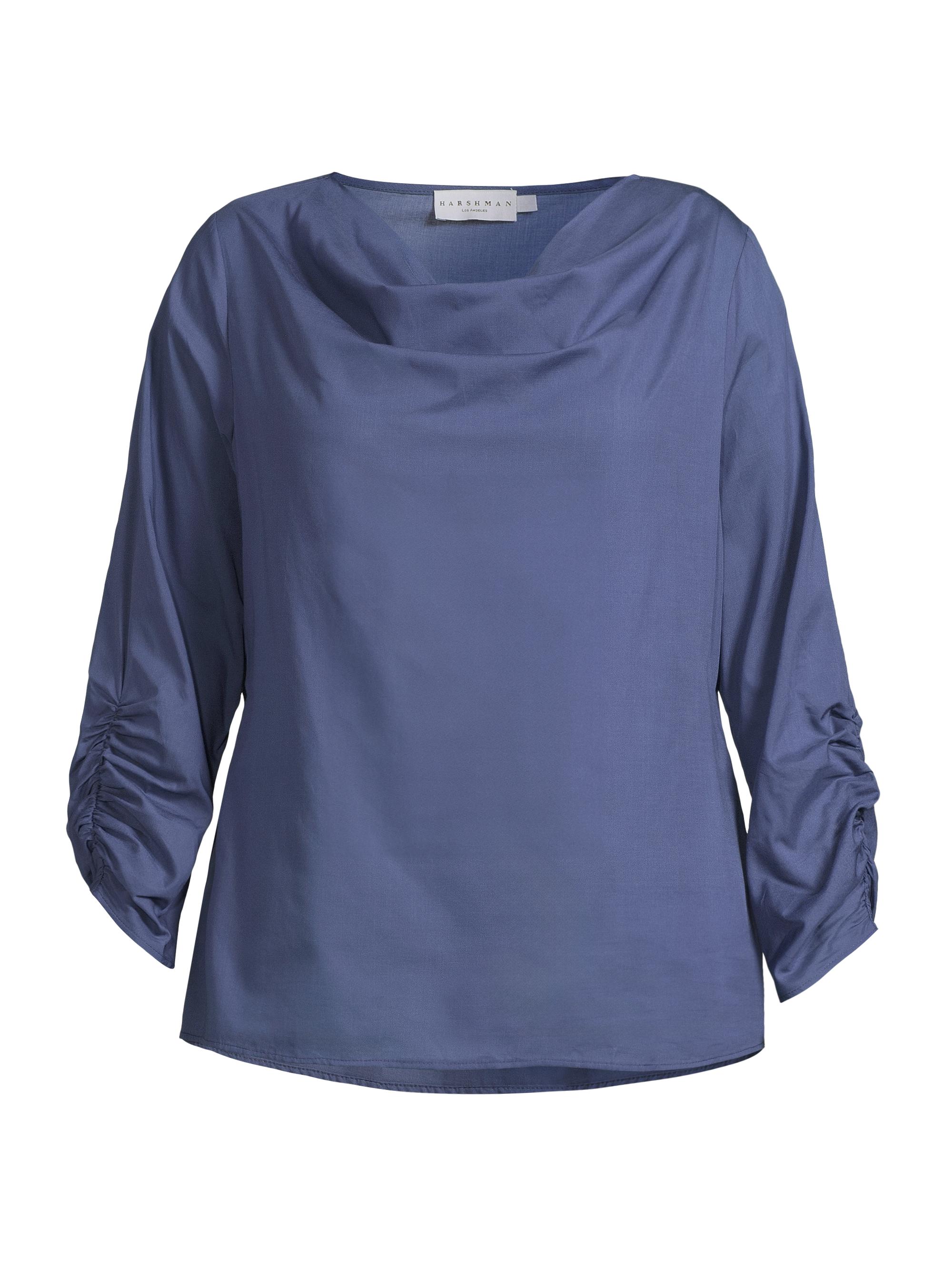 Harshman Women's Plus Dania Satin Gathered Blouse - Rhythm Blue
